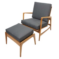 Walnut Lounge Chair and Ottoman with Adjustable Recline by Ib Kofod-Larsen