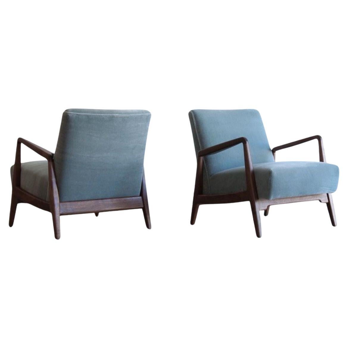 Walnut Lounge Chairs by Jens Risom, C. 1950s