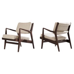 Walnut Lounge Chairs by Jens Risom in Bouclé, 1950s