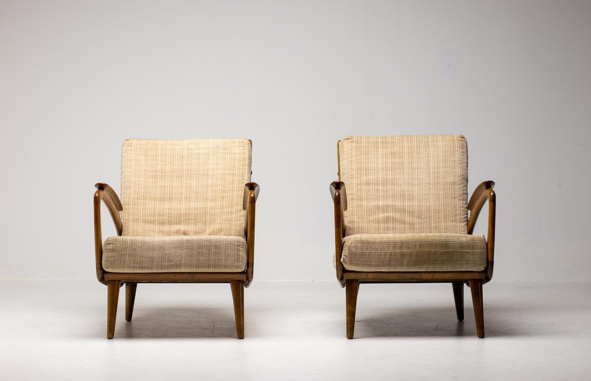 Mid-Century Modern Walnut Lounge Chairs by Sprij Meubelen, Vlaardingen, Netherlands, 1950