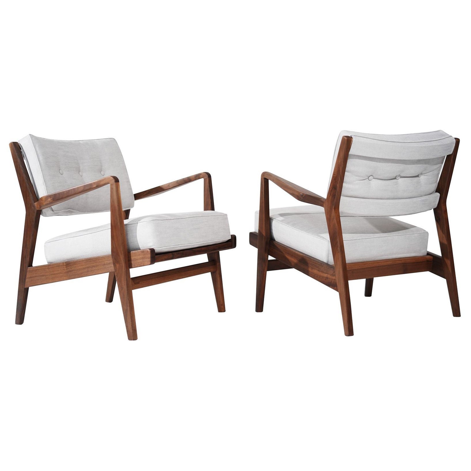 Chaises longues en noyer et lin gris, modèle U430 pour Risom, Inc. Circa, 1950s