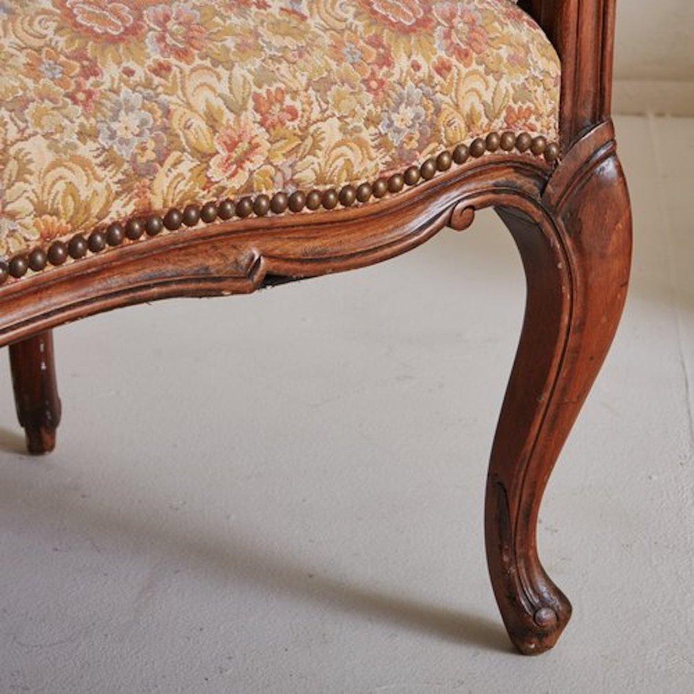 Walnut Loveseat in Original Floral Fabric, France, 20th Century, 2 Available 7