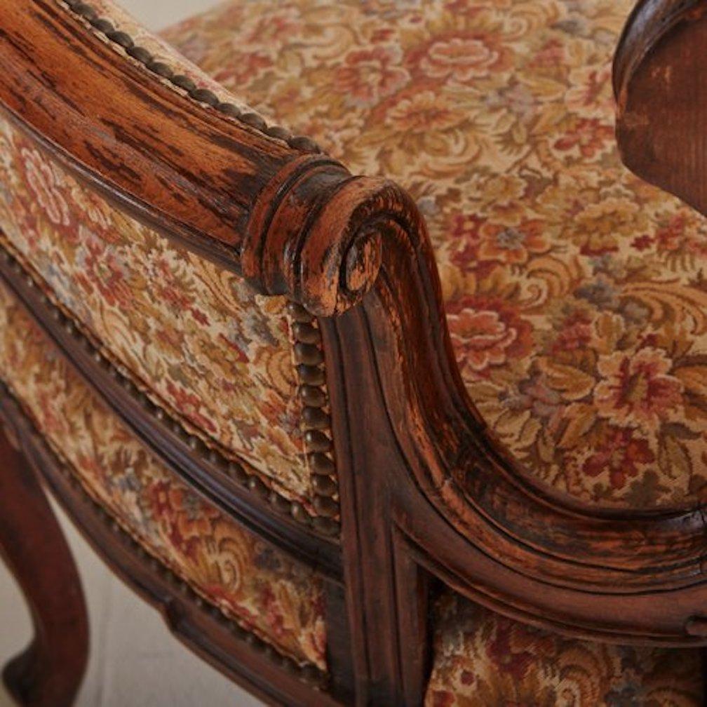 Walnut Loveseat in Original Floral Fabric, France, 20th Century, 2 Available 13