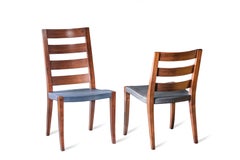 Walnut Low and High Slat Back Chairs with Slung Leather Seat