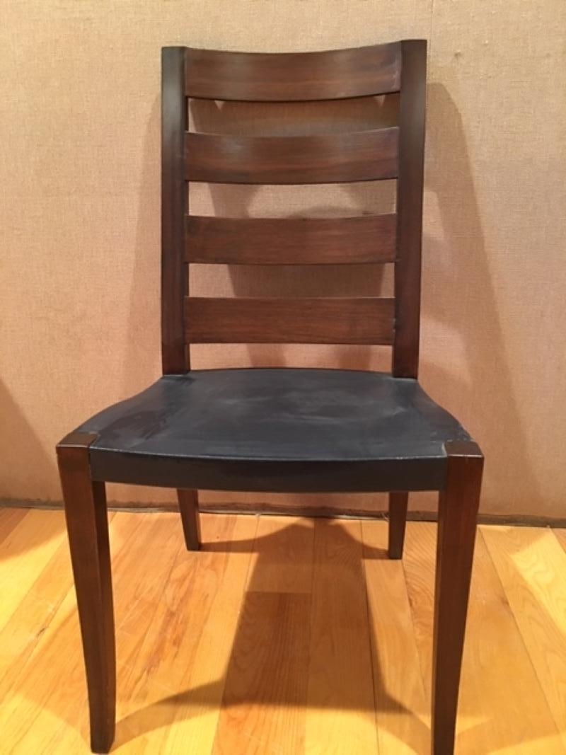American Walnut Low and High Slat Back Chairs with Slung Leather Seat For Sale