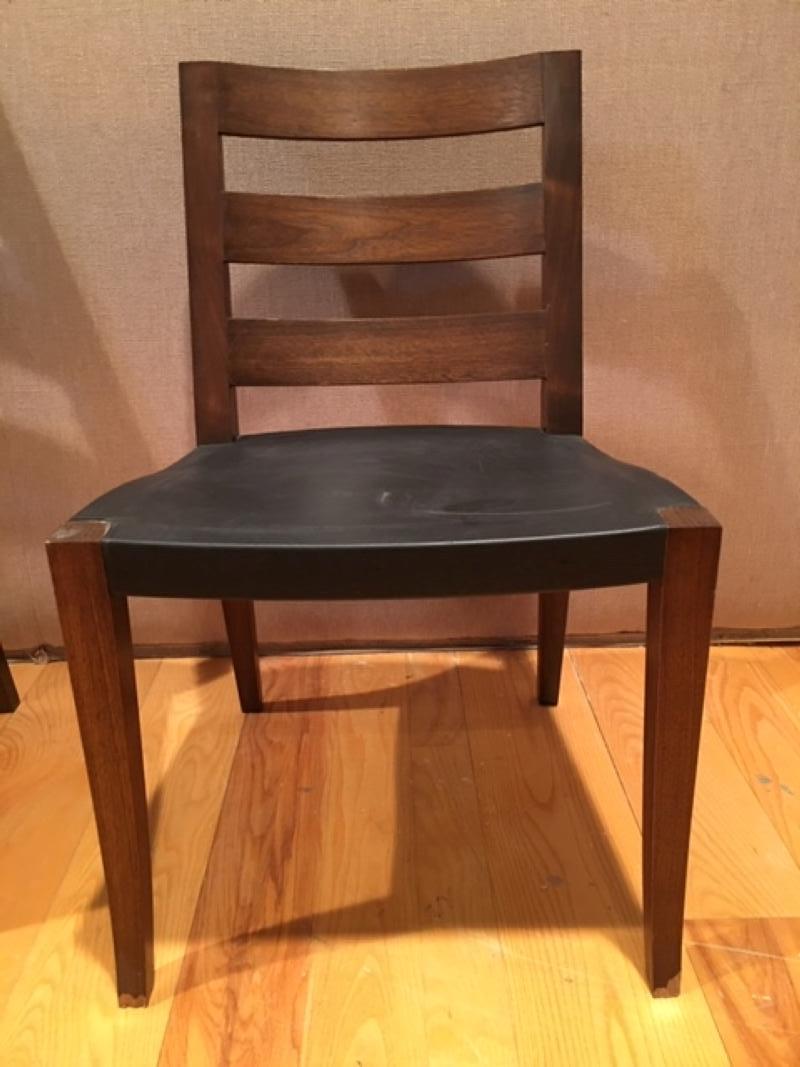 Woodwork Walnut Low and High Slat Back Chairs with Slung Leather Seat For Sale