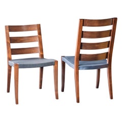 Walnut Low and High Slat Back Chairs with Slung Leather Seat