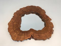 Walnut Magnifying Glass Freeform Mirror, French, circa 1970