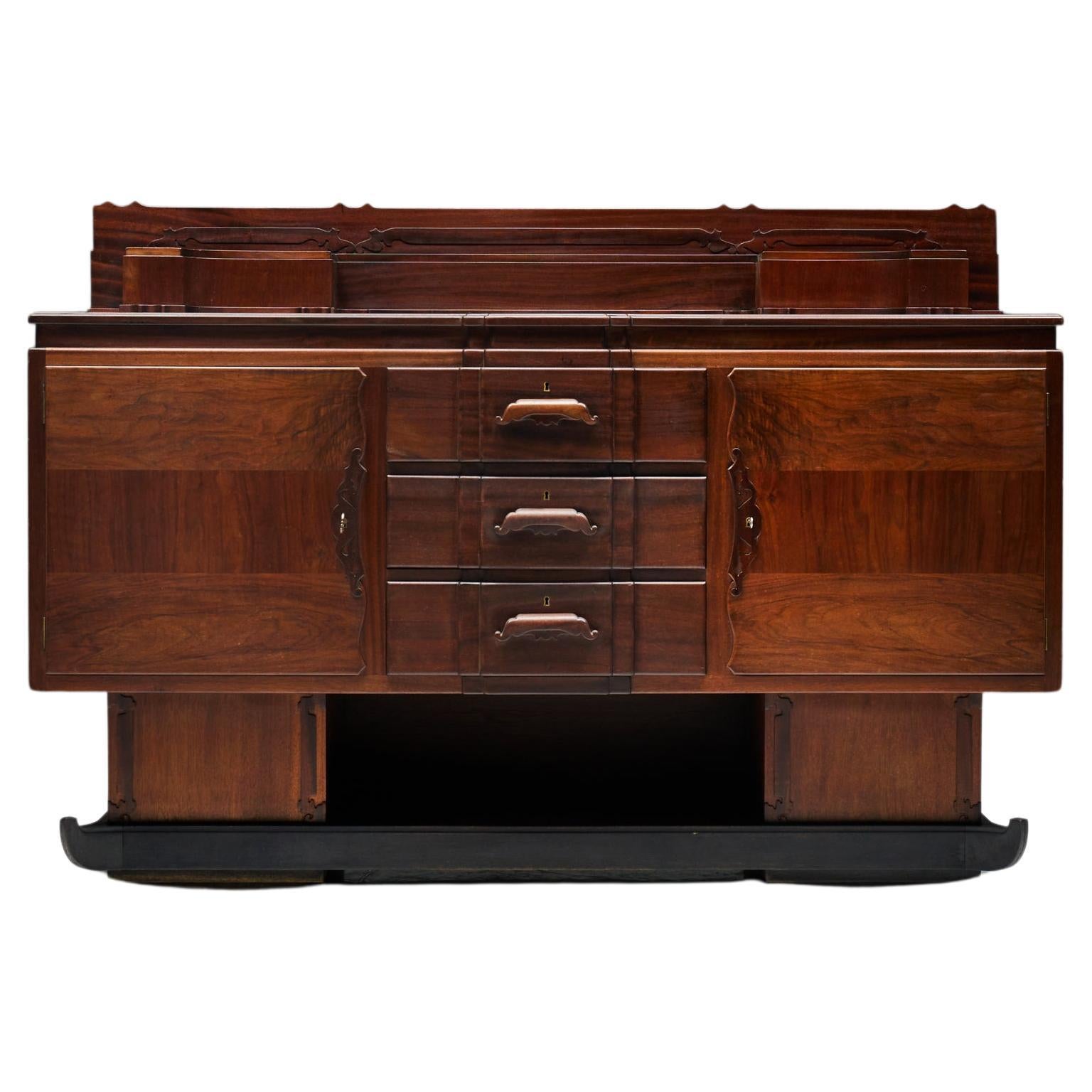 Walnut & Mahogany Amsterdam School Credenza, Netherlands, 1920s For Sale