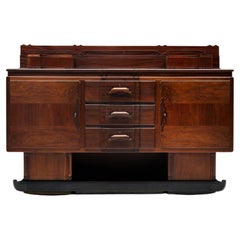 Antique Walnut & Mahogany Amsterdam School Credenza, Netherlands, 1920s