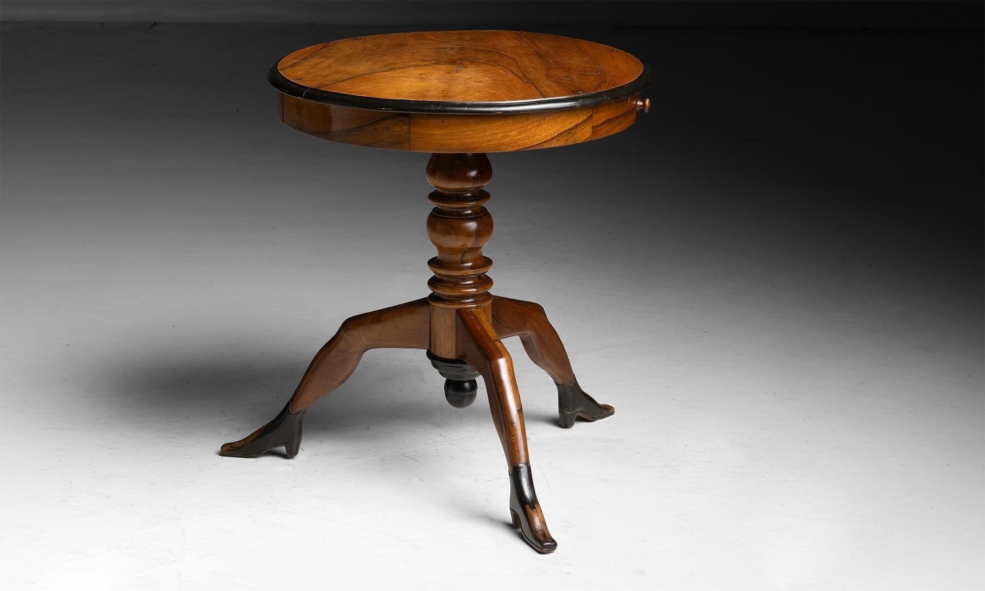 Walnut “Manx” Table
England circa 1860
Drum side table with two drawers on stylized legs and feet.
24.75” surface dia x 29” overall dia x 27.5”h
Ref. TABLE1276
$ 5,200