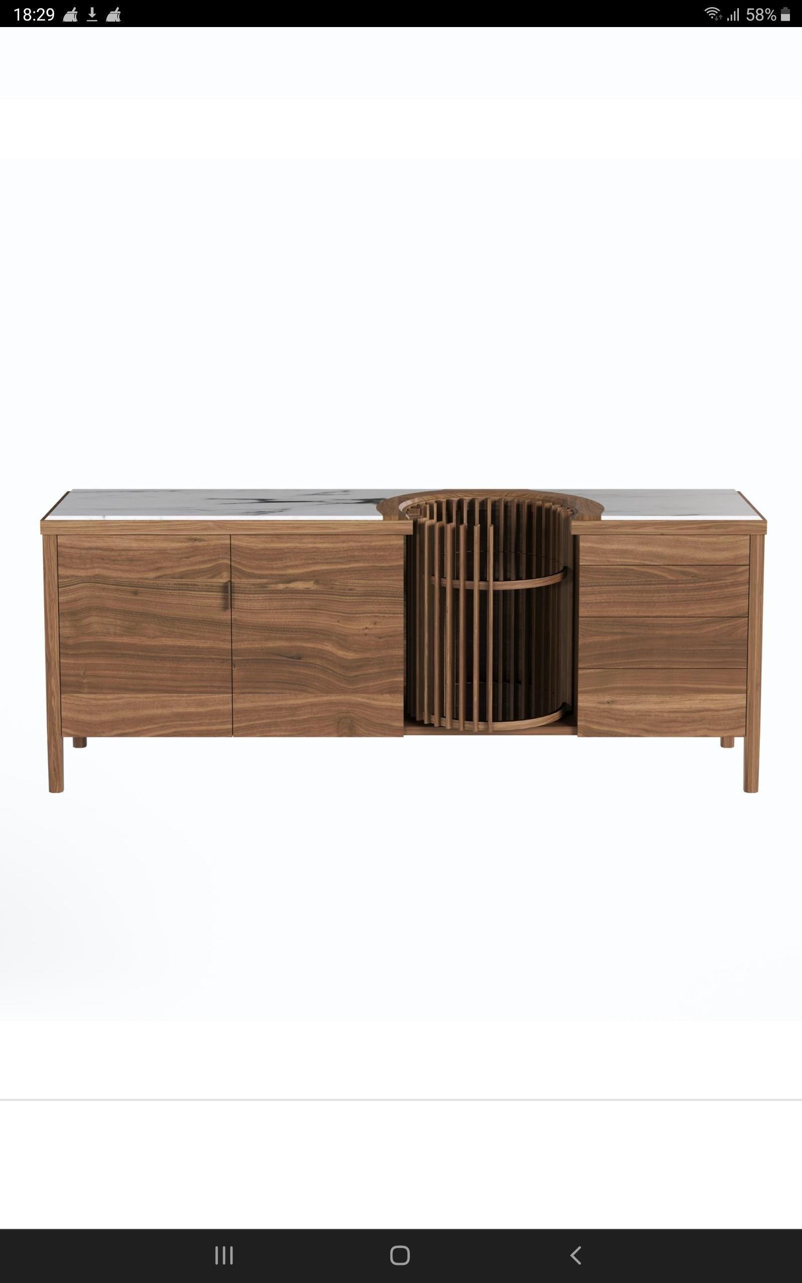  Sideboard aus Nussbaum und Marmor und Schrank für die Bar (Skandinavische Moderne) im Angebot