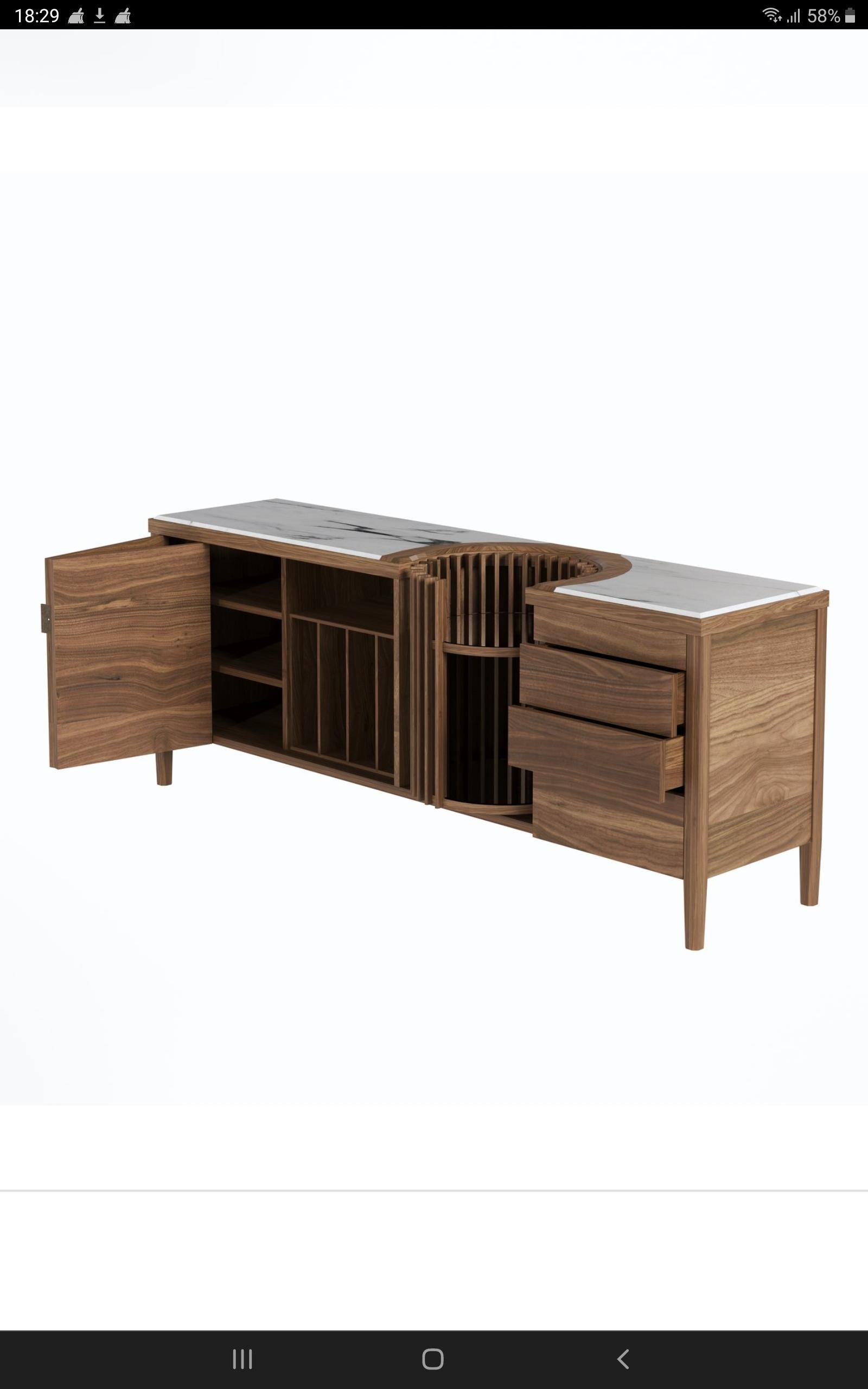  Sideboard aus Nussbaum und Marmor und Schrank für die Bar im Zustand „Neu“ im Angebot in Paris, FR