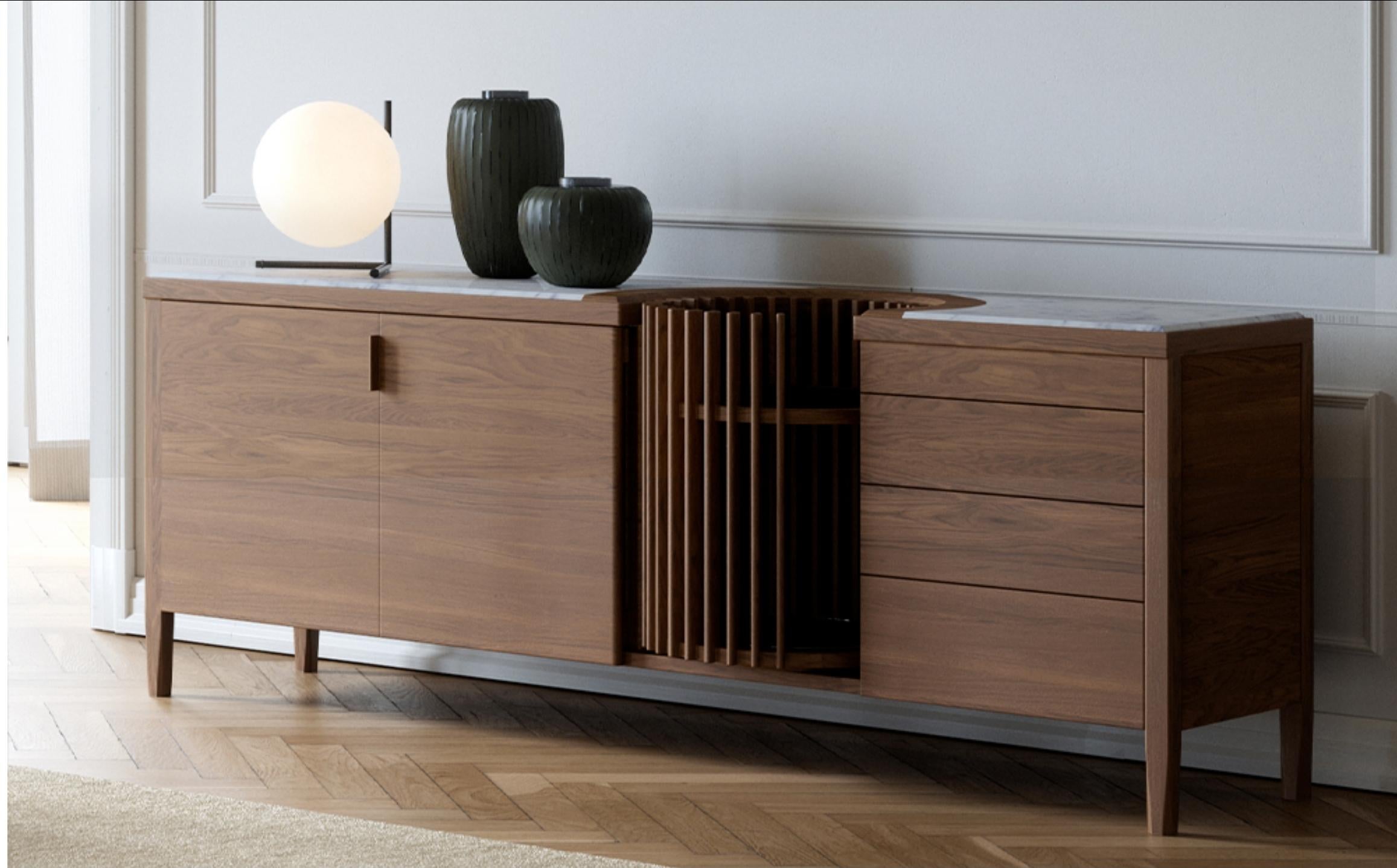 Walnut, Marble Sideboard and Dry Bar Cabinet In New Condition For Sale In Paris, FR