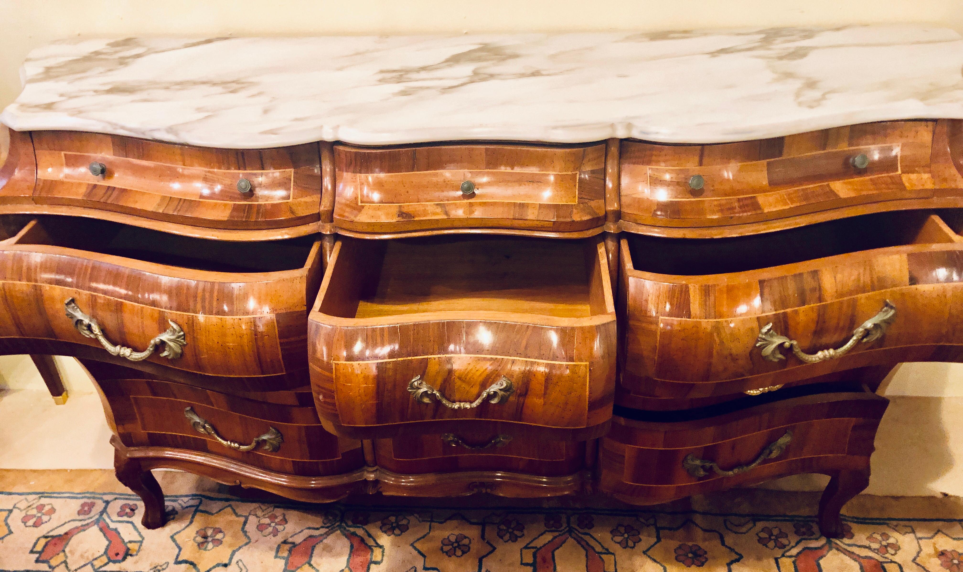 Walnut MarbleTop Bombay Dresser or Sideboard Monumental in Size at