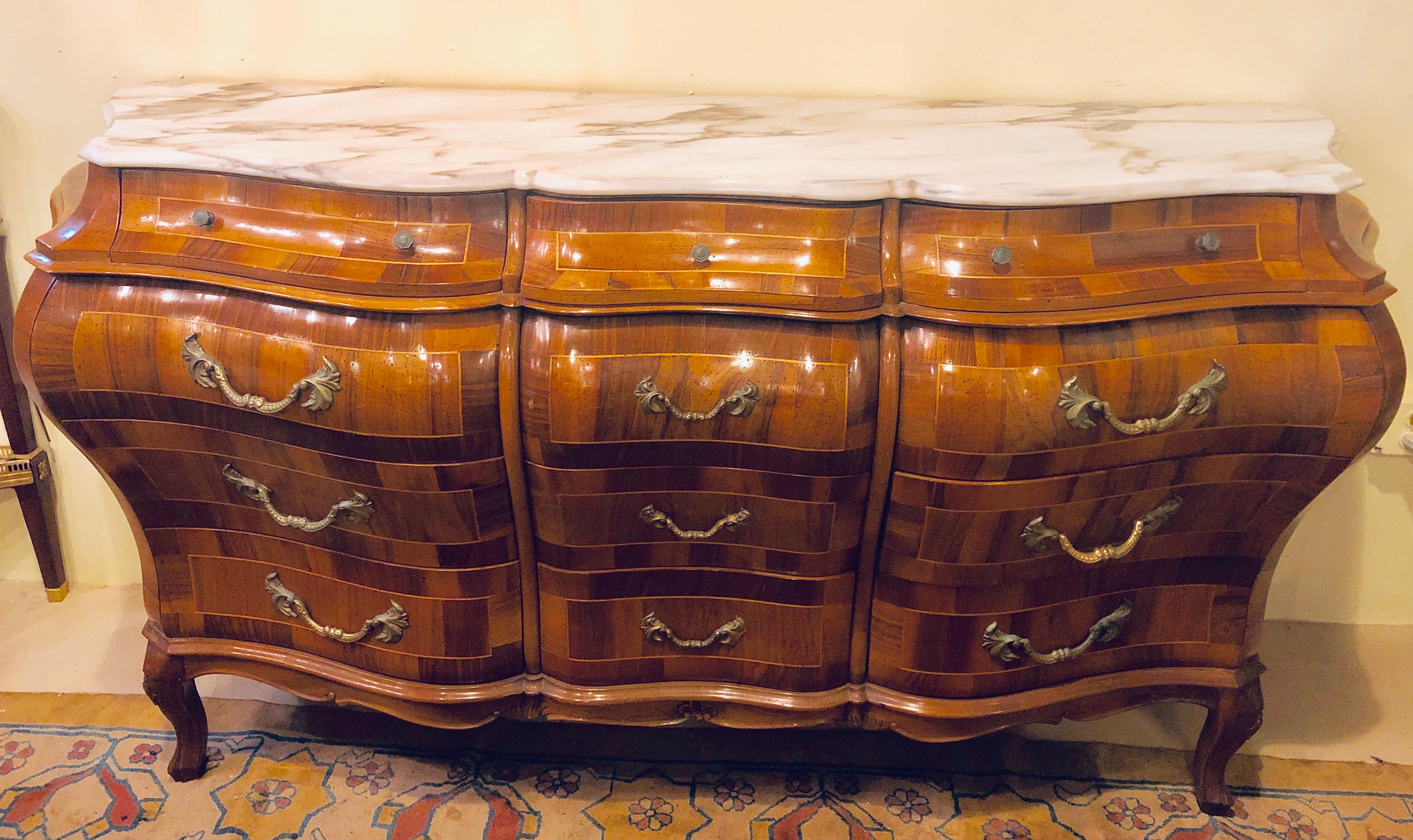 Walnut MarbleTop Bombay Dresser or Sideboard Monumental in Size at