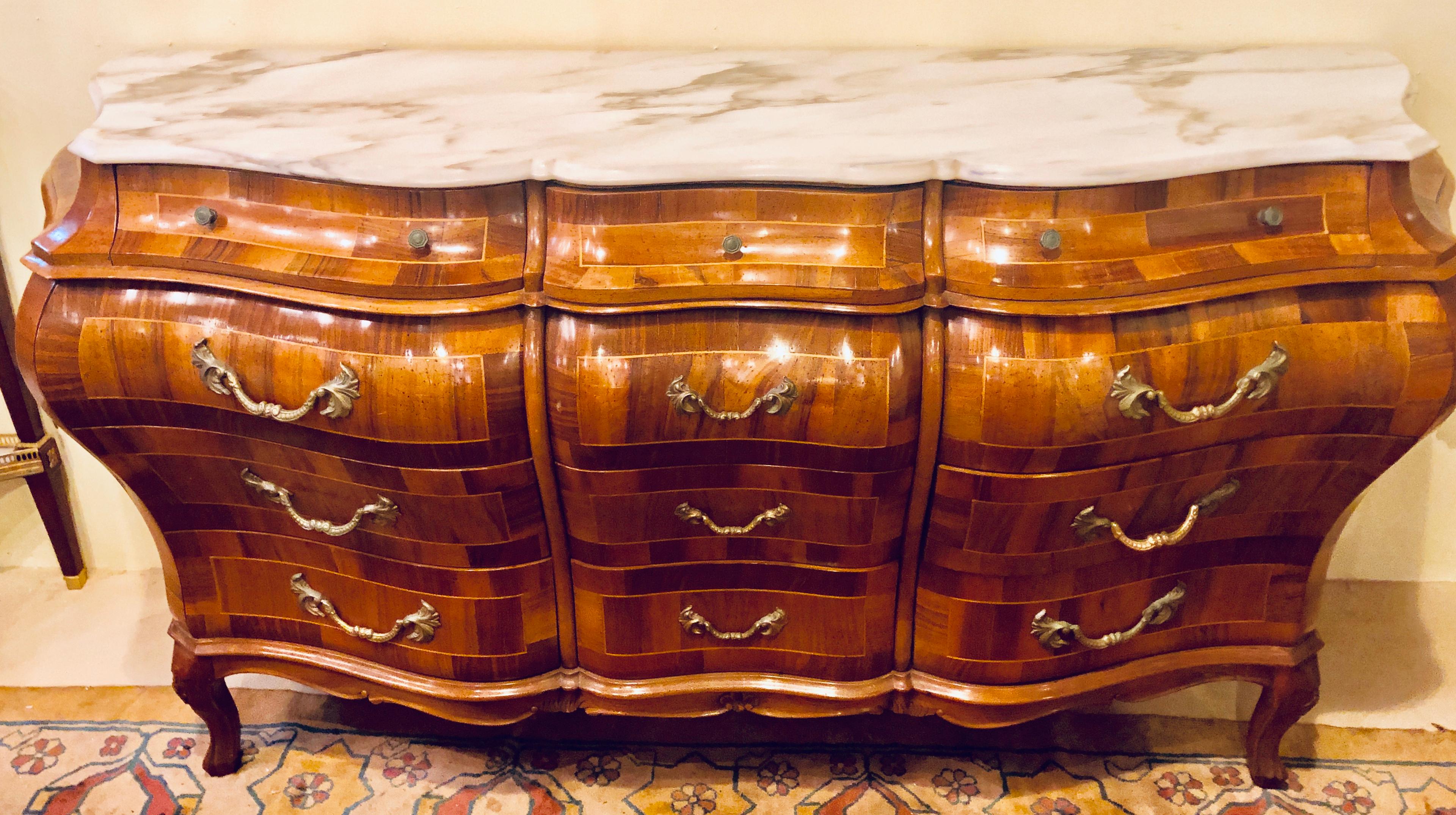Walnut MarbleTop Bombay Dresser or Sideboard Monumental in Size at