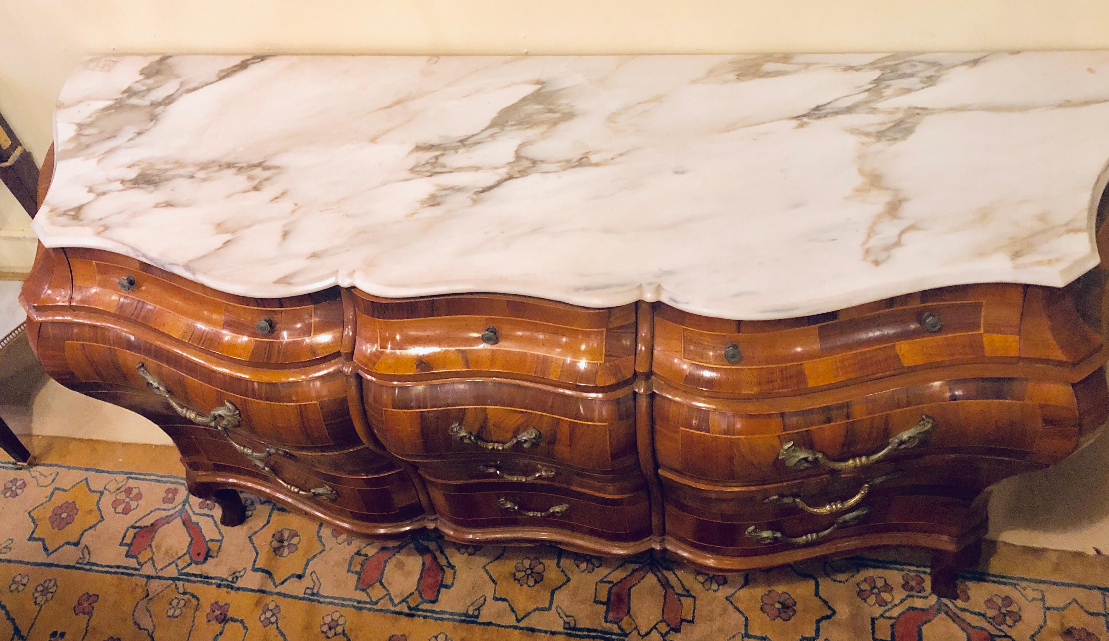 Walnut MarbleTop Bombay Dresser or Sideboard Monumental in Size at