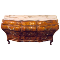 Used Walnut Marble-Top Bombay Dresser or Sideboard Monumental in Size