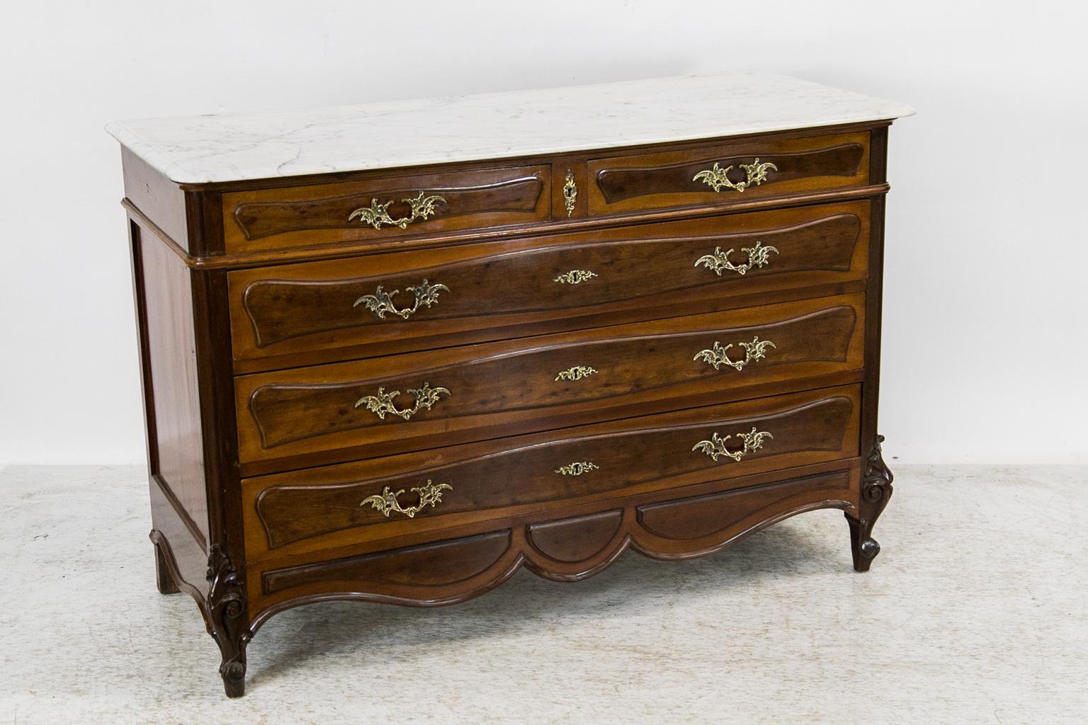 Walnut Marble Top Chest For Sale 4