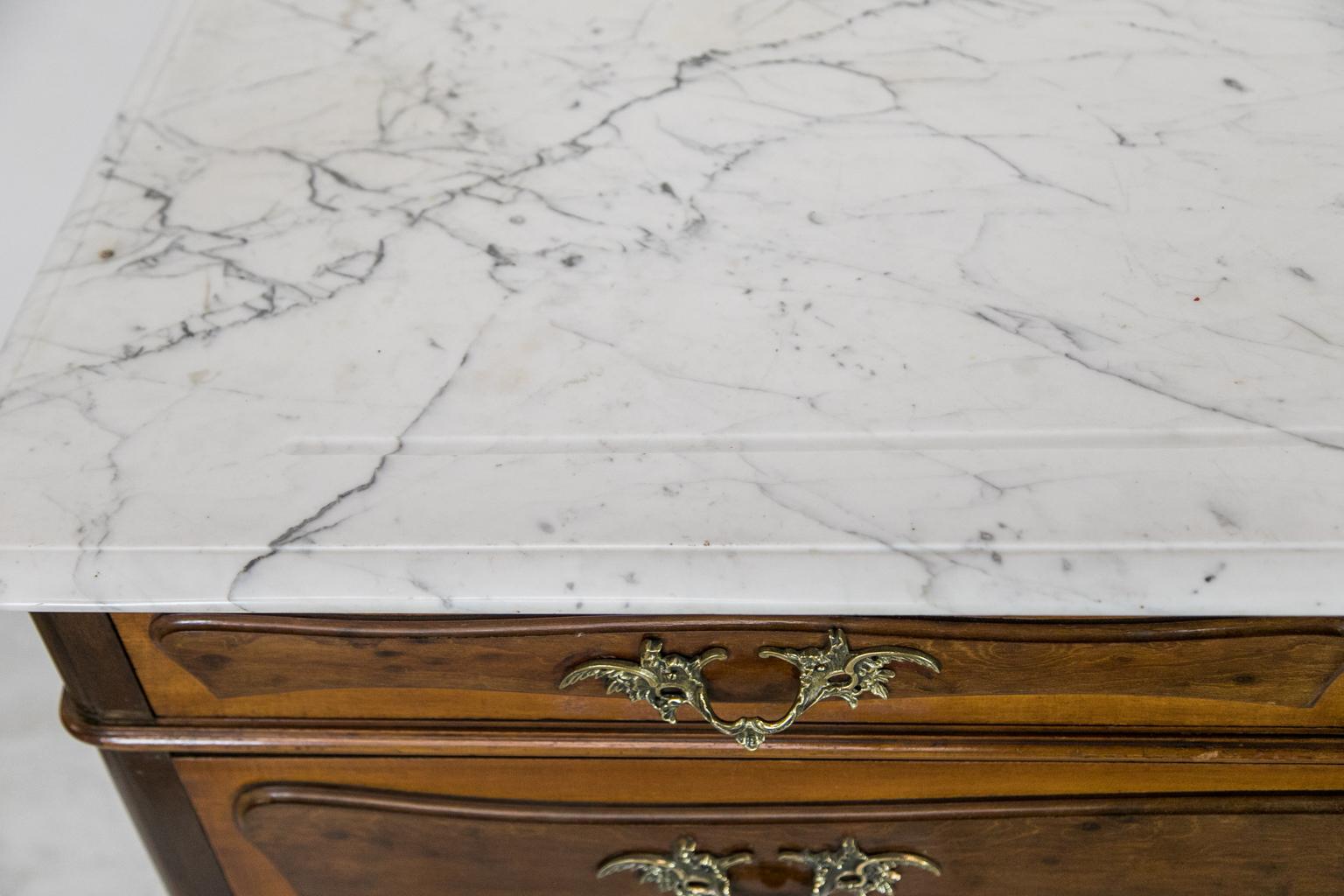 French Walnut Marble Top Chest For Sale
