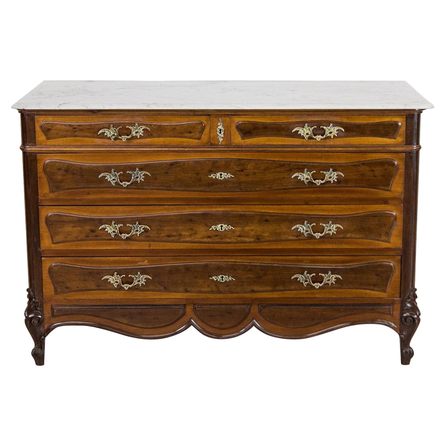 Walnut Marble Top Chest For Sale
