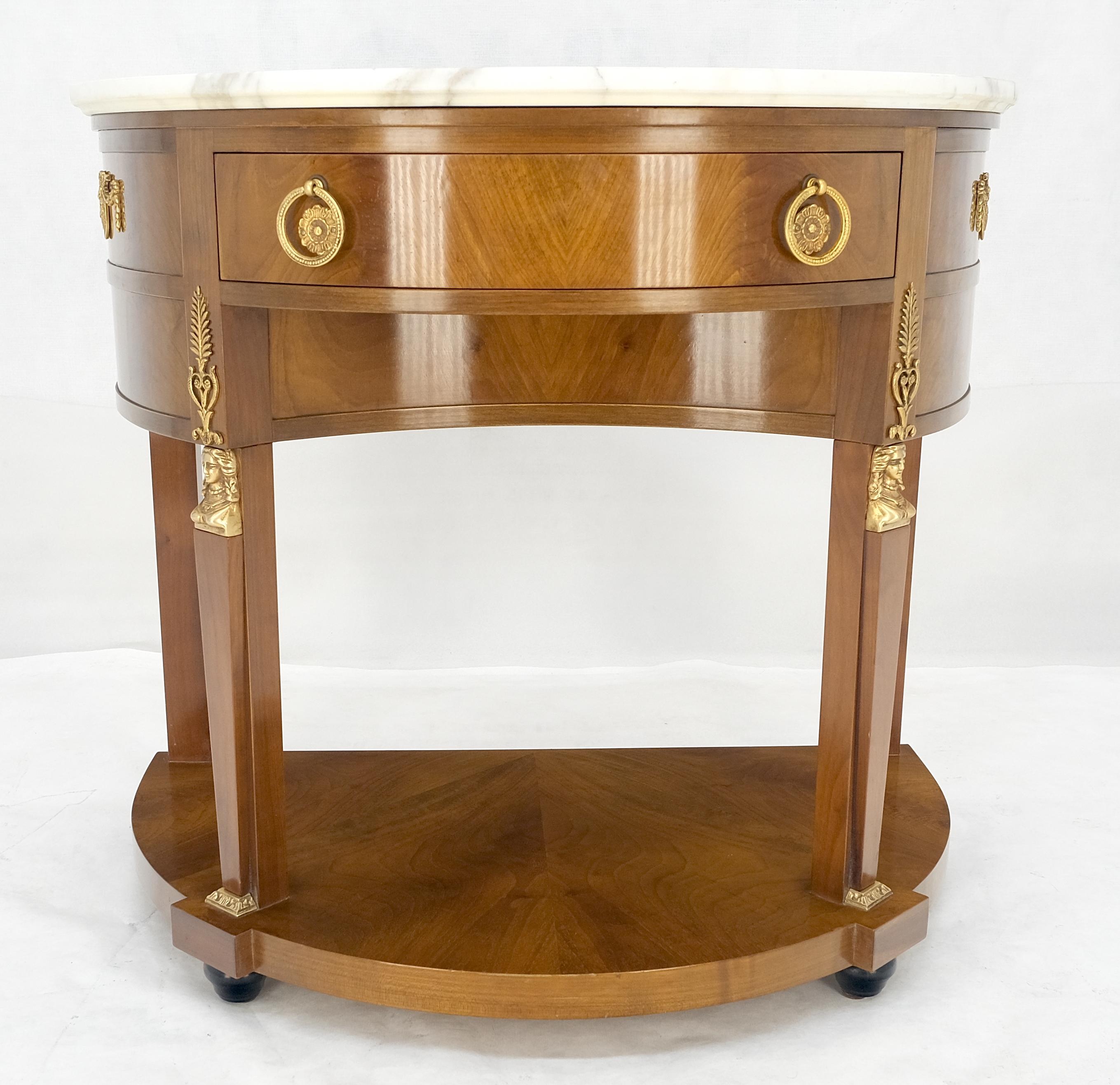 Tavolo consolle in noce con piano in marmo Neoclassico Demi Lune con montaggio in bronzo 1 cassetto in vendita 5