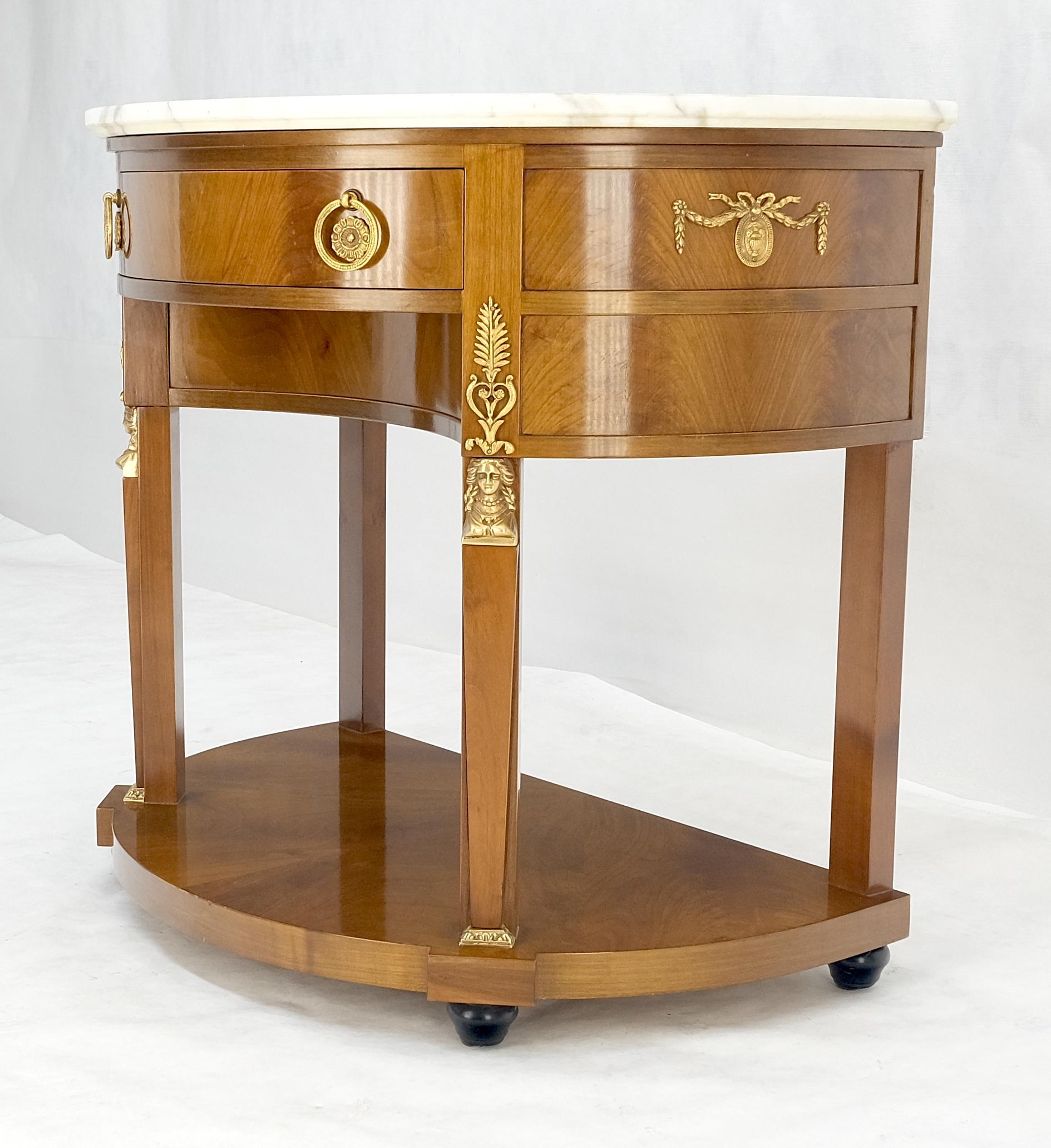 Tavolo consolle in noce con piano in marmo Neoclassico Demi Lune con montaggio in bronzo 1 cassetto in vendita 8