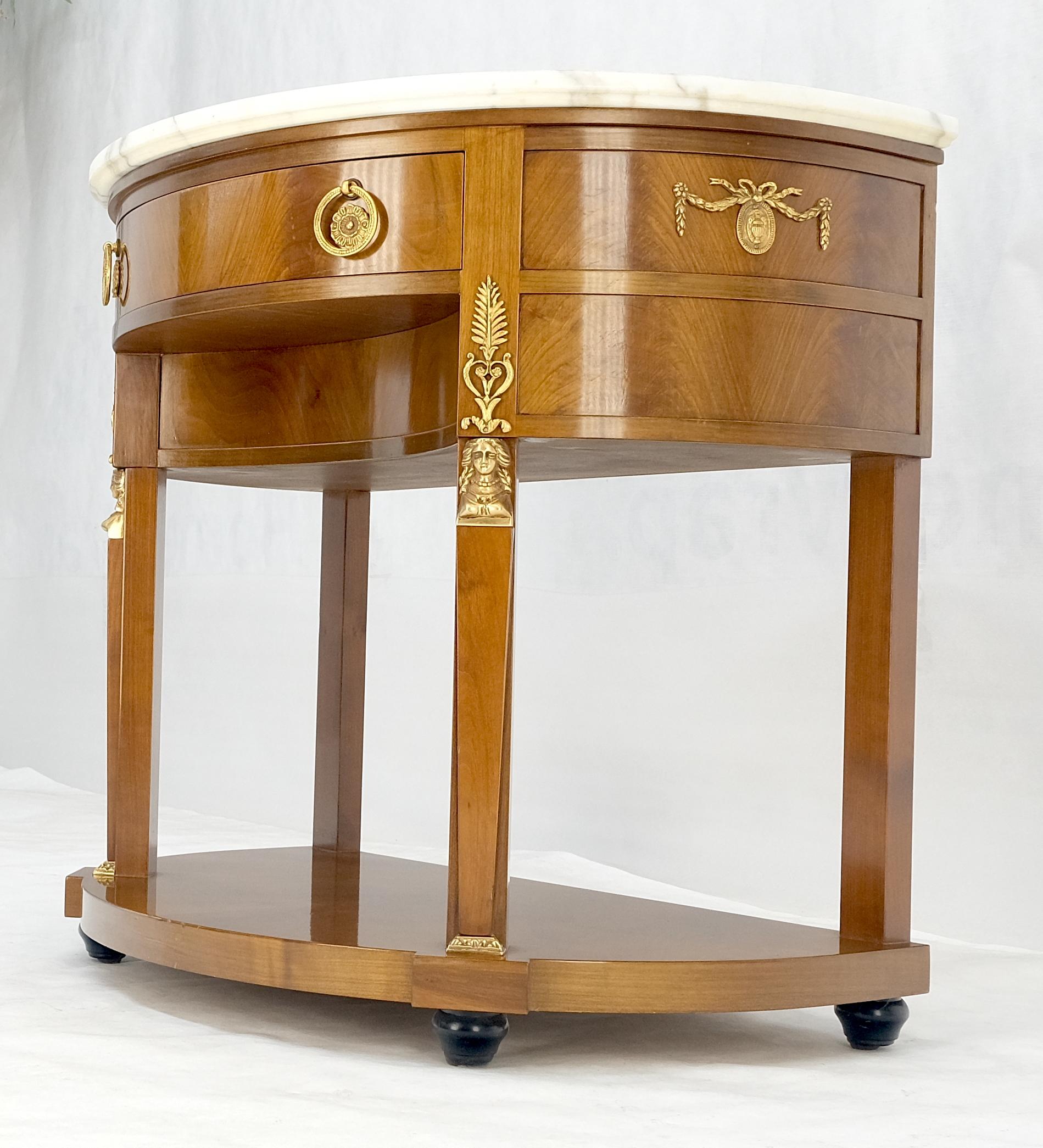 Tavolo consolle in noce con piano in marmo Neoclassico Demi Lune con montaggio in bronzo 1 cassetto in vendita 9