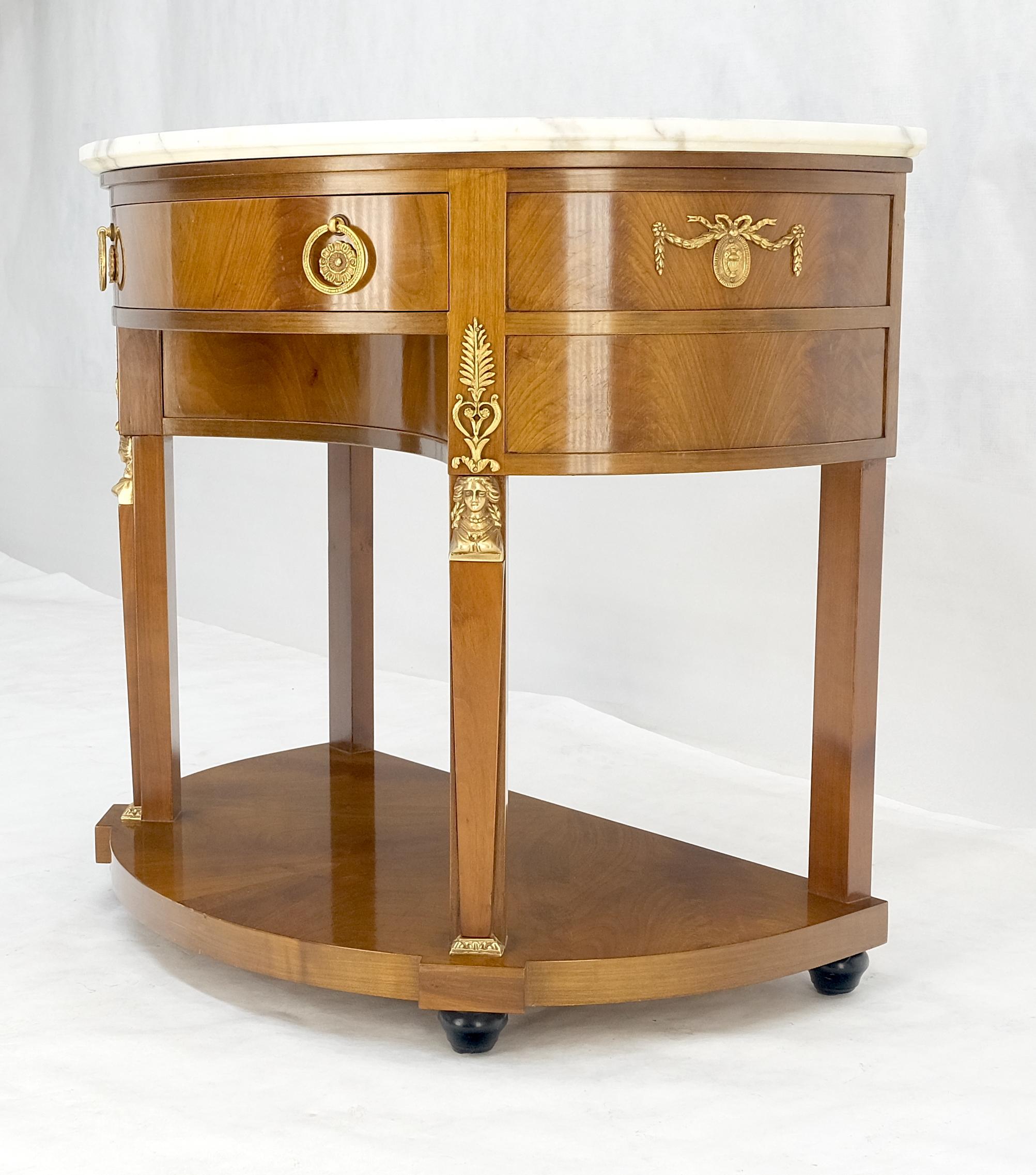 Tavolo consolle in noce con piano in marmo Neoclassico Demi Lune con montaggio in bronzo 1 cassetto in vendita 10