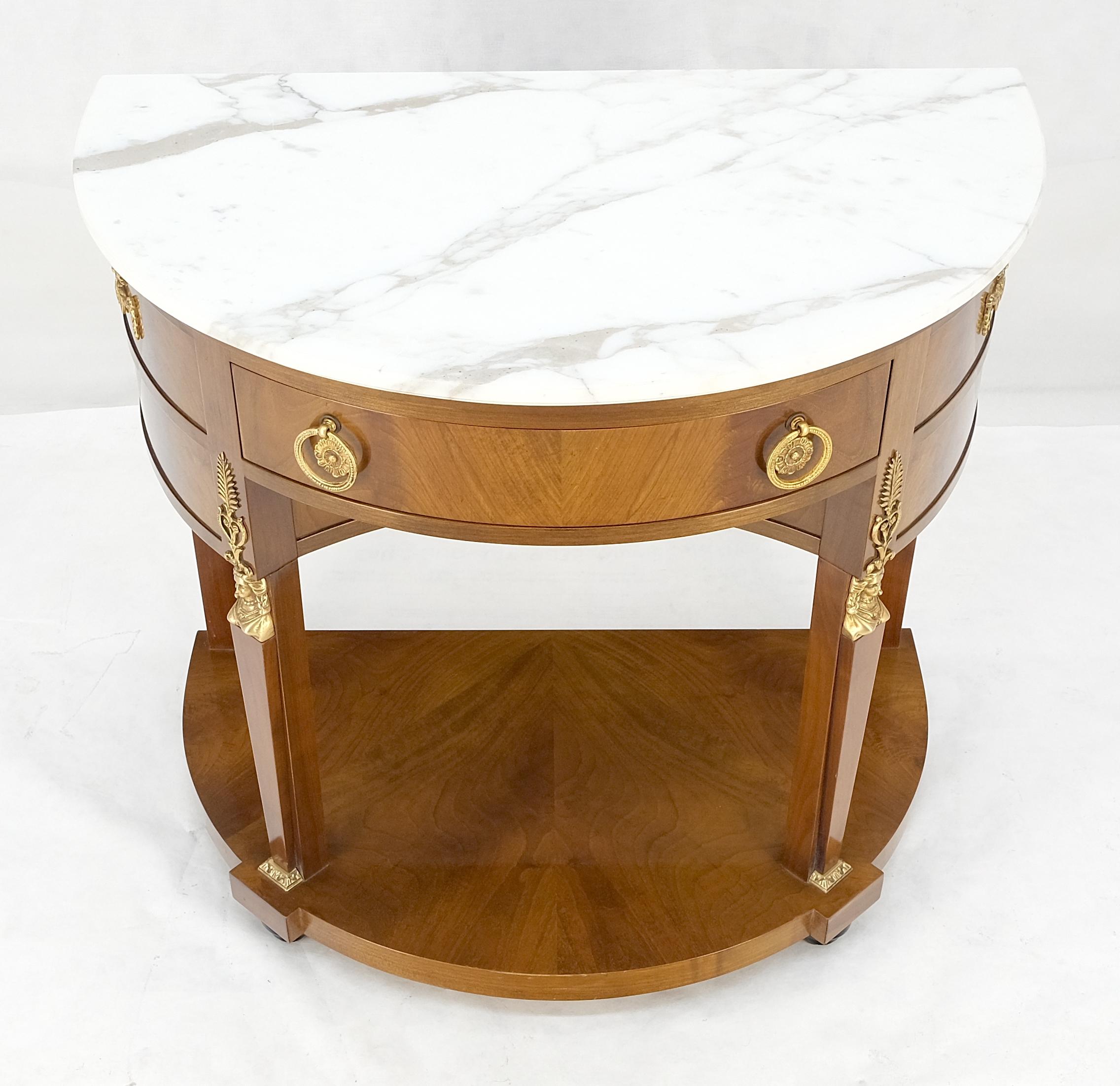 MINT Tavolo Consolle Neoclassico Demi Lune in bronzo con piano in marmo di noce e 1 cassetto 
