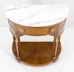 Walnut Marble Top Neoclassical Demi Lune Bronze Mount Console Table 1 Drawer