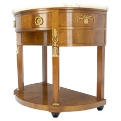 Walnut Marble Top Neoclassical Demi Lune Bronze Mount Console Table 1 Drawer