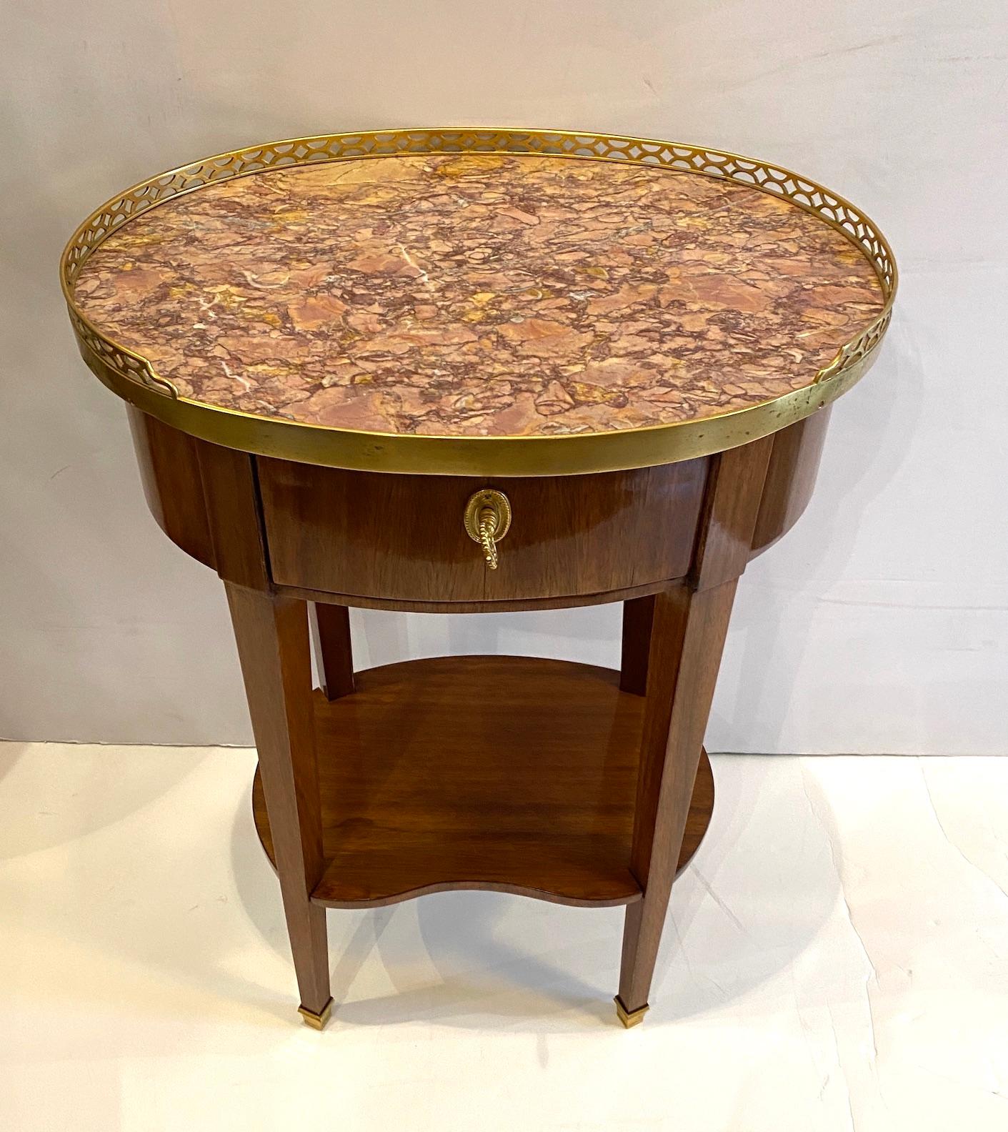 French Walnut Marble Top Oval Table For Sale