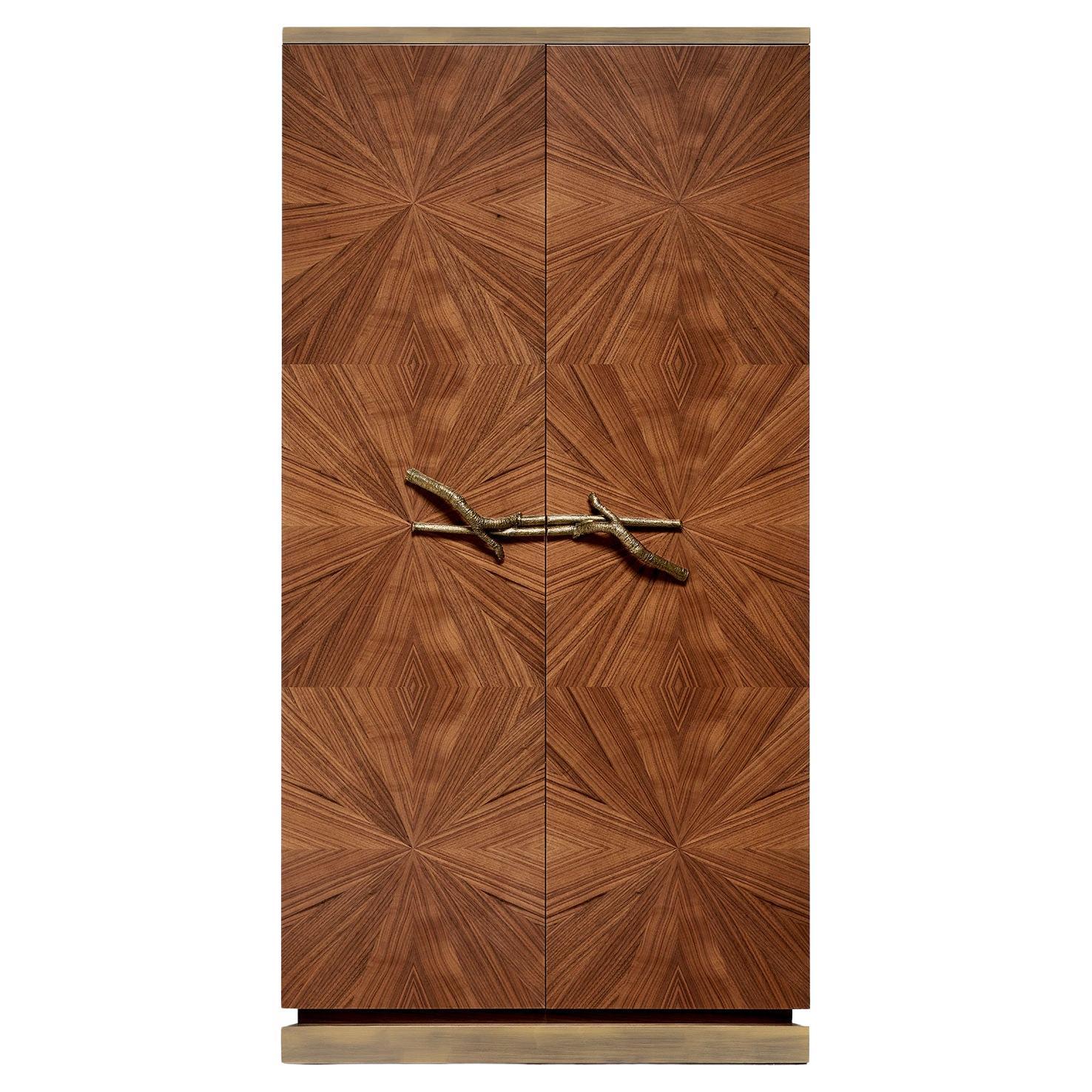 Walnut Marquetry Cabinet with Cast Brass Handles