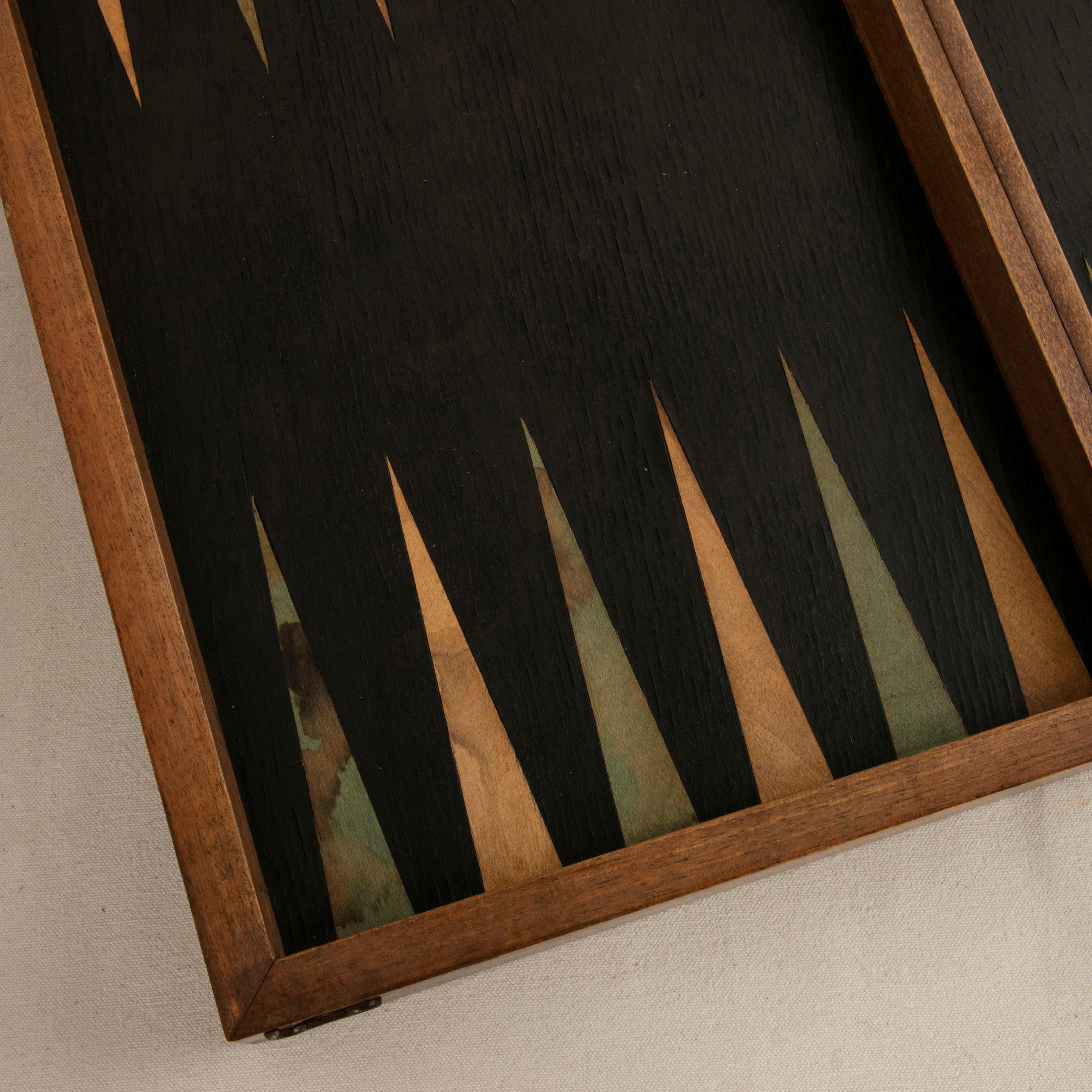 Walnut Marquetry Folding Game Box, with Chess, Checkers, Backgammon, circa 1900 5