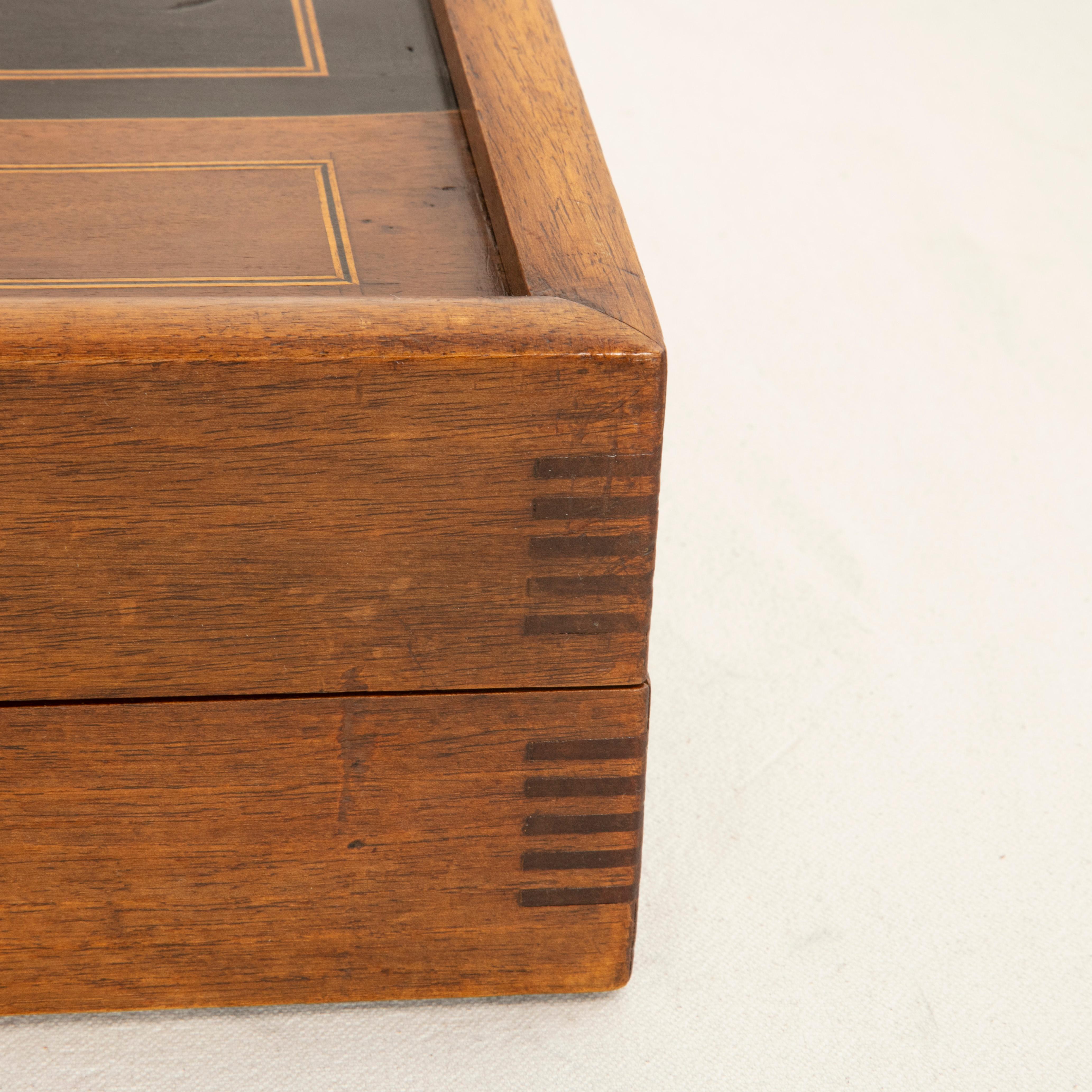 Walnut Marquetry Folding Game Box, with Chess, Checkers, Backgammon, circa 1900 7