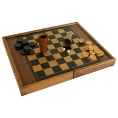 Walnut Marquetry Folding Game Box, with Reverse Side Backgammon, circa 1900