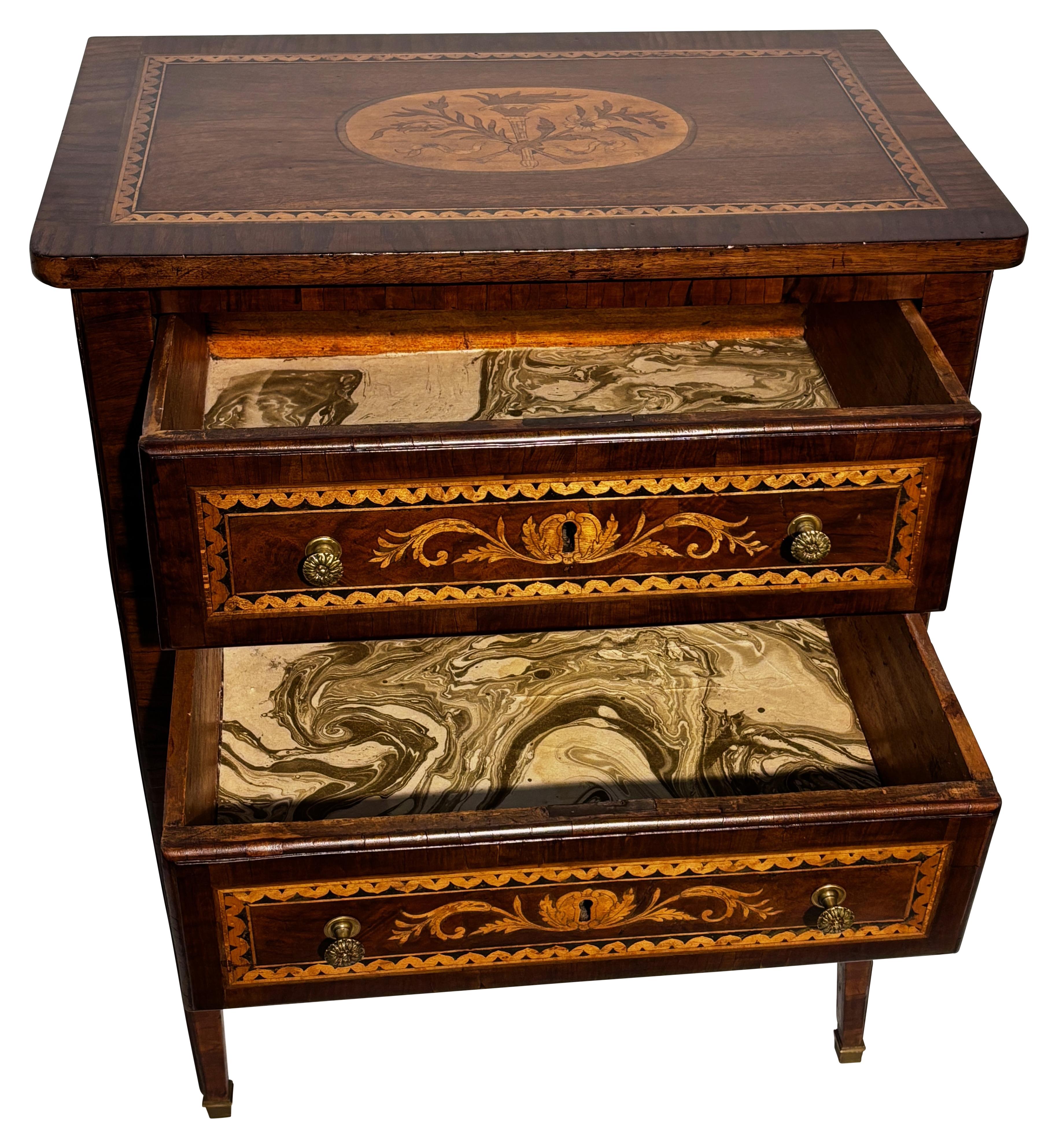 18th Century and Earlier Italian Walnut Marquetry Inlay Side Table, 18th Century For Sale