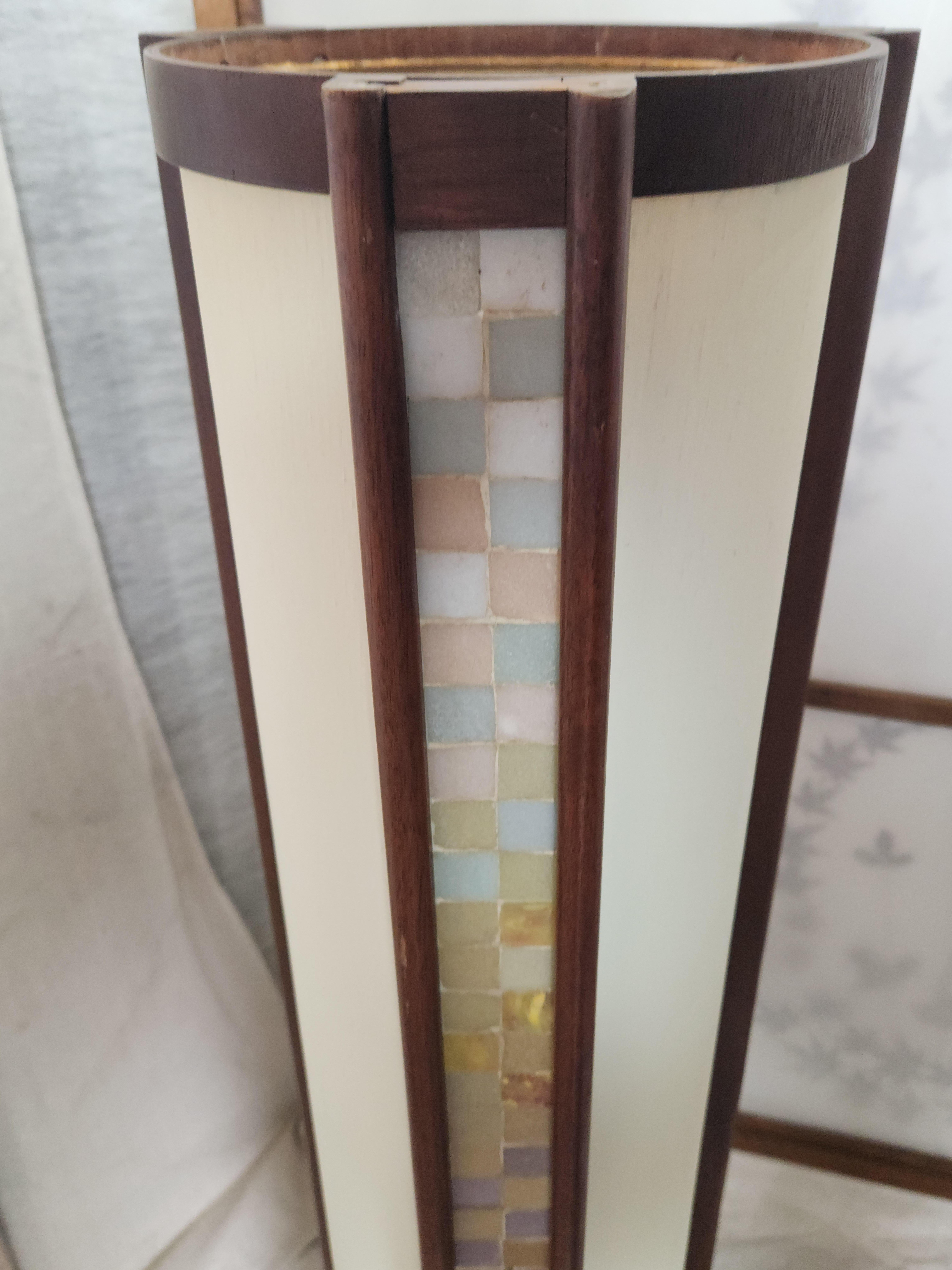 Walnut Martin Borenstein Cylindrical Lamp with Glass Tile Panels, circa 1952 For Sale 6
