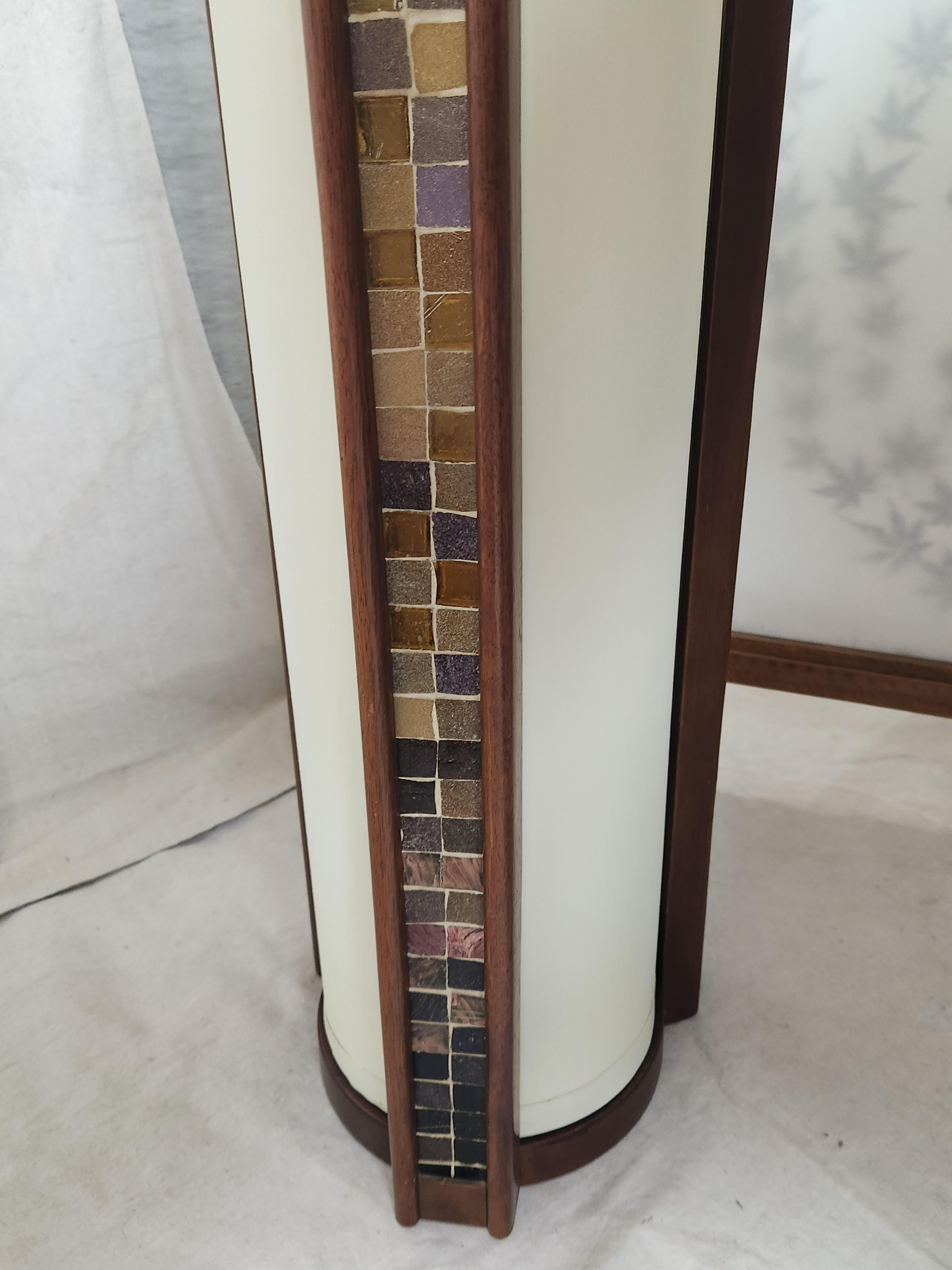 Walnut Martin Borenstein Cylindrical Lamp with Glass Tile Panels, circa 1952 For Sale 7