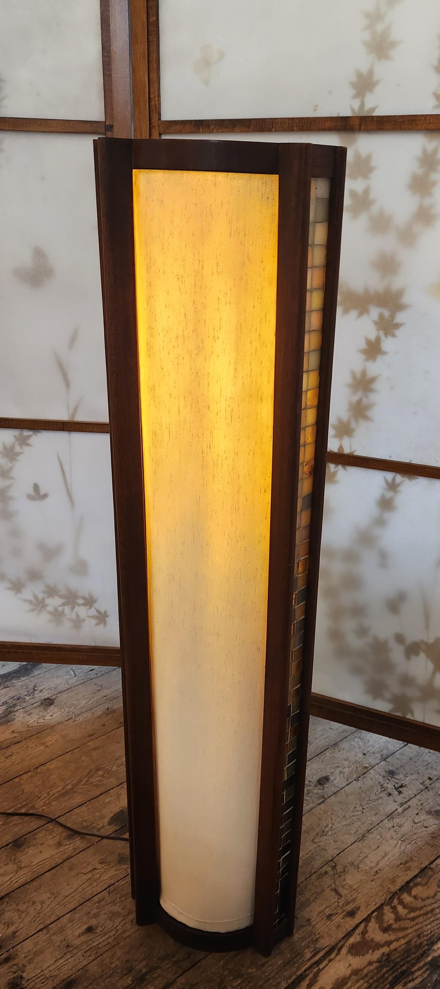 Mid-Century Modern Walnut Martin Borenstein Cylindrical Lamp with Glass Tile Panels, circa 1952 For Sale
