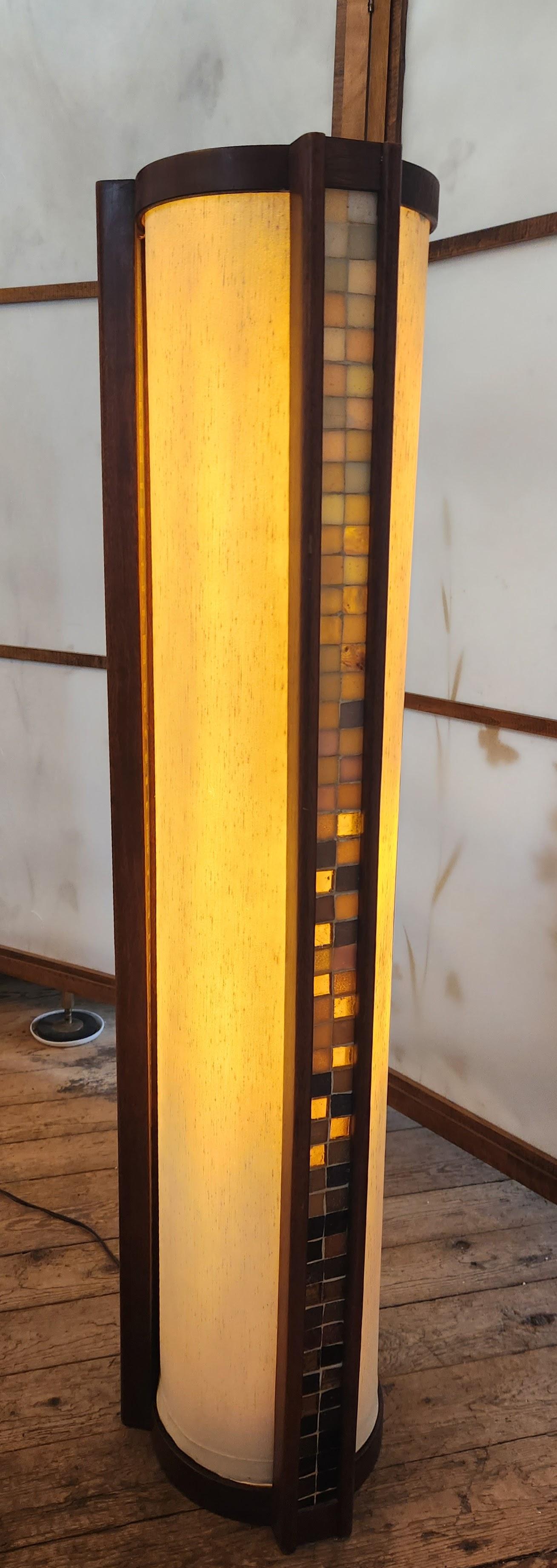 American Walnut Martin Borenstein Cylindrical Lamp with Glass Tile Panels, circa 1952 For Sale