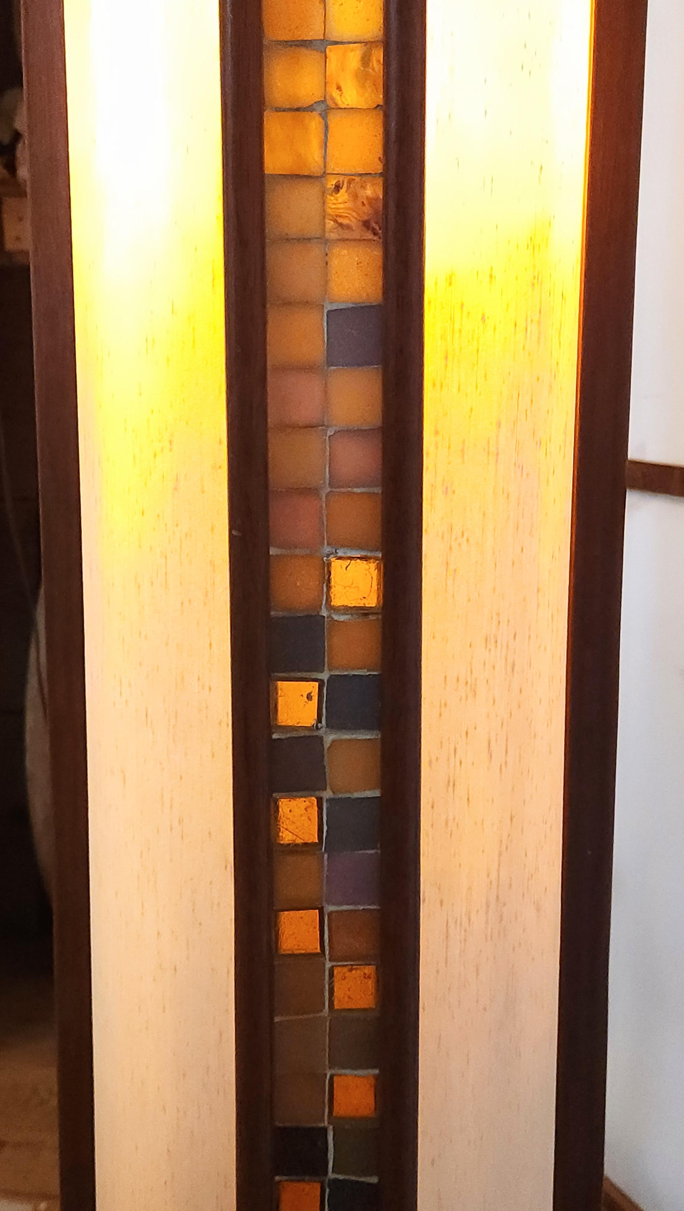 Walnut Martin Borenstein Cylindrical Lamp with Glass Tile Panels, circa 1952 In Good Condition For Sale In Camden, ME