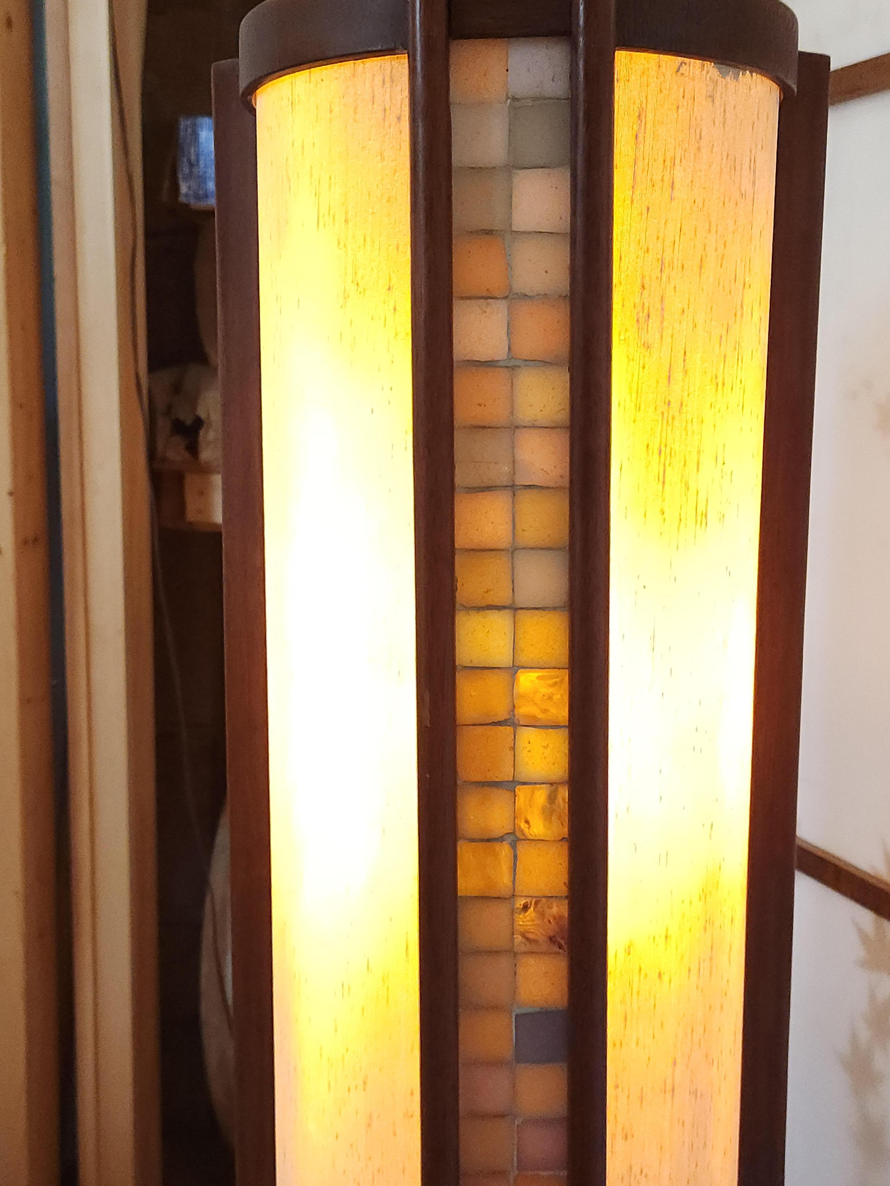 Walnut Martin Borenstein Cylindrical Lamp with Glass Tile Panels, circa 1952 For Sale 1
