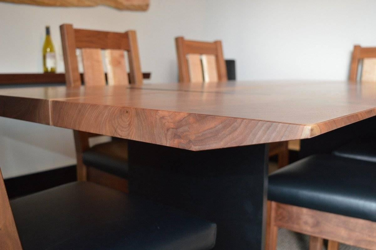 Modern Walnut Metro Dining Table with Steel Base For Sale