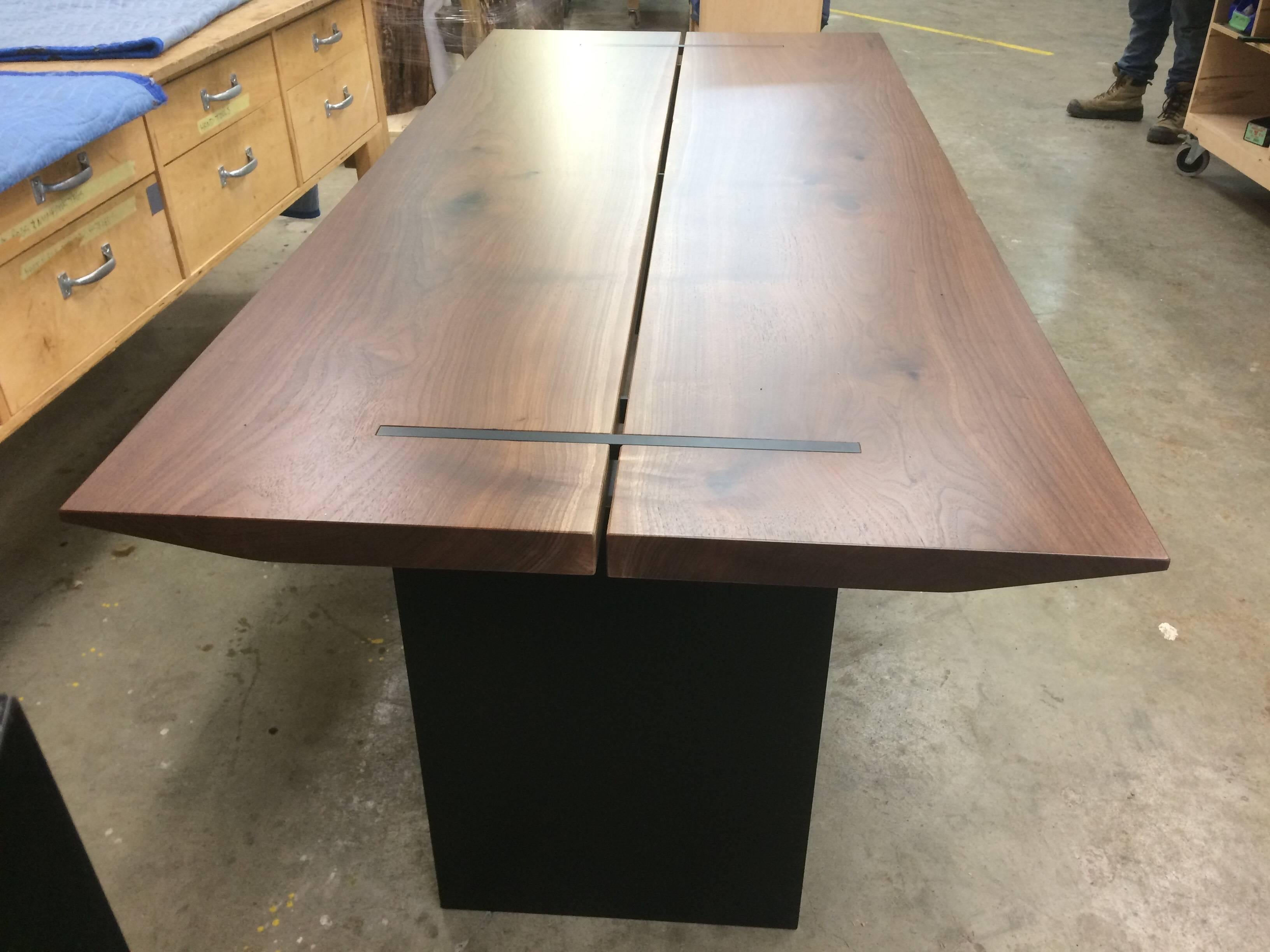 Hand-Crafted Walnut Metro Dining Table with Steel Base For Sale