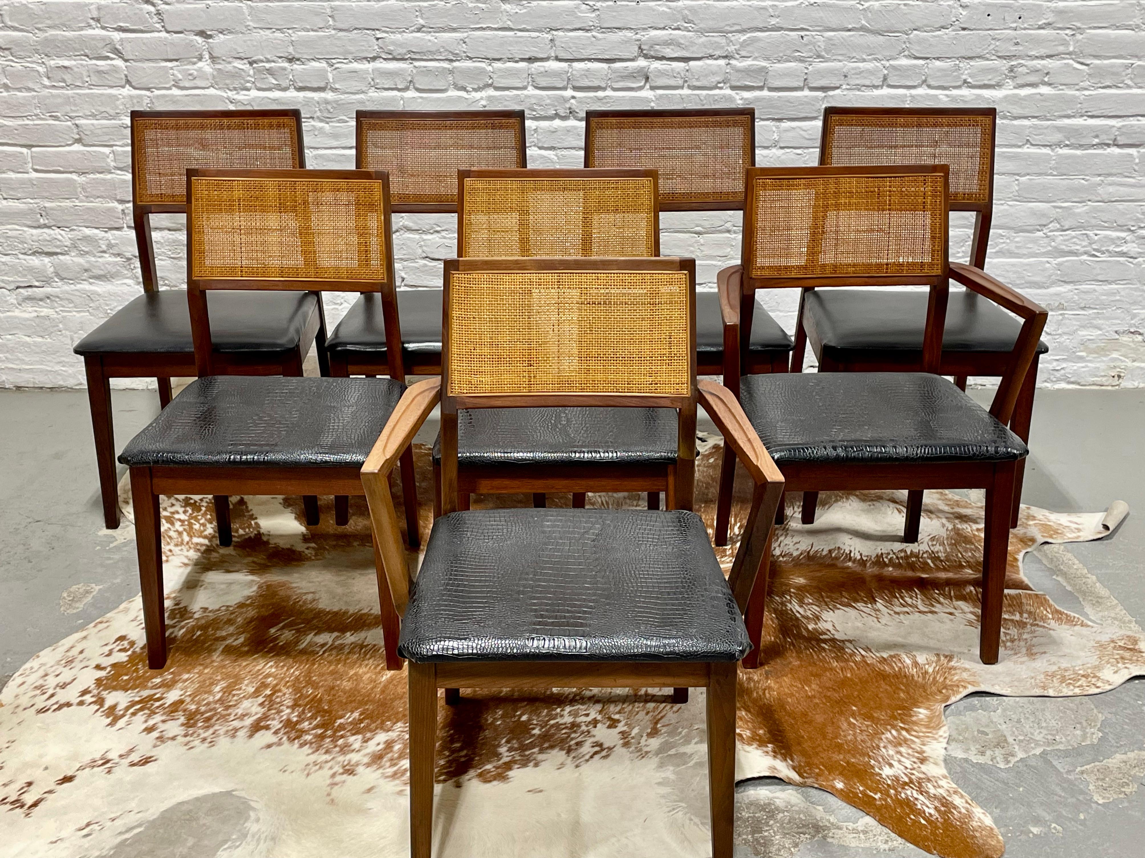 Mid-20th Century WALNUT Mid Century Modern CANED Dining CHAIRS, Set of Eight For Sale