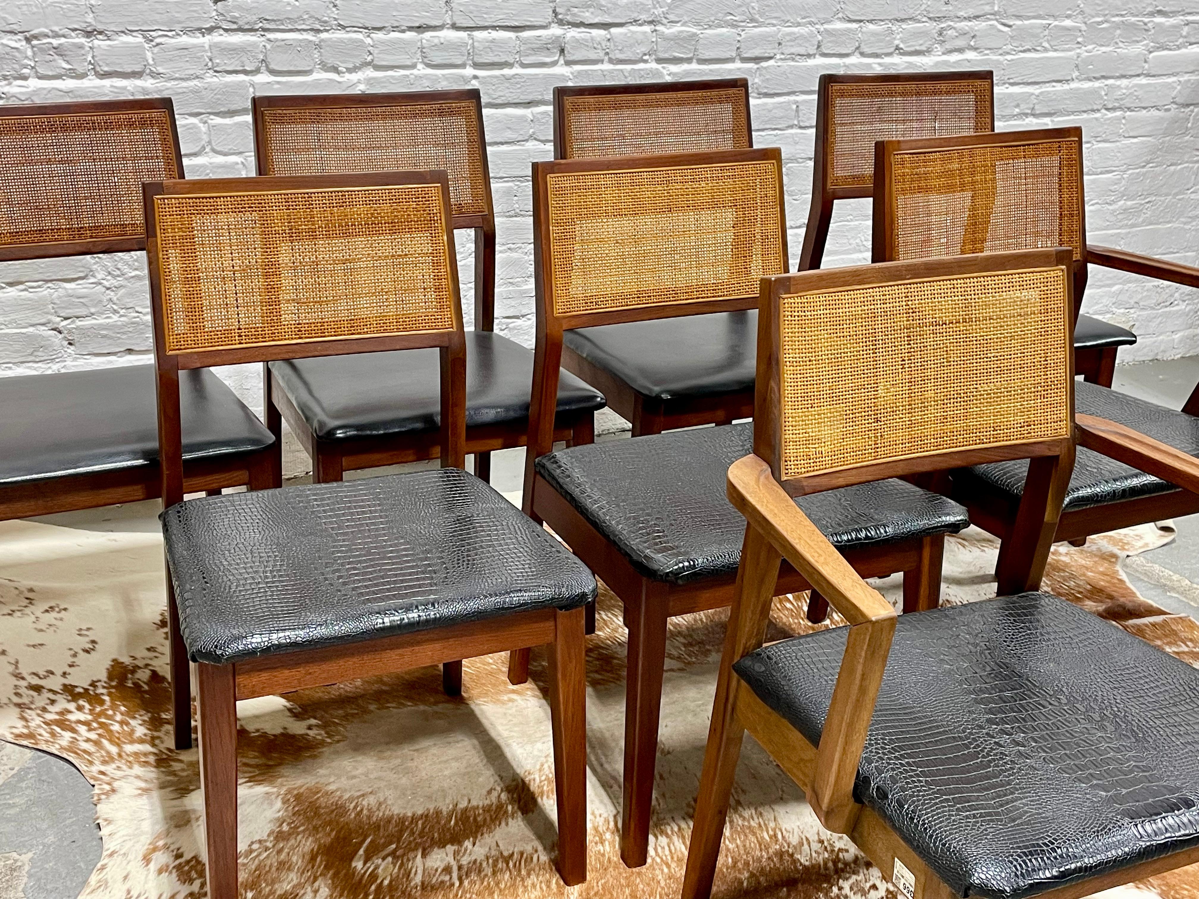 Walnut WALNUT Mid Century Modern CANED Dining CHAIRS, Set of Eight For Sale