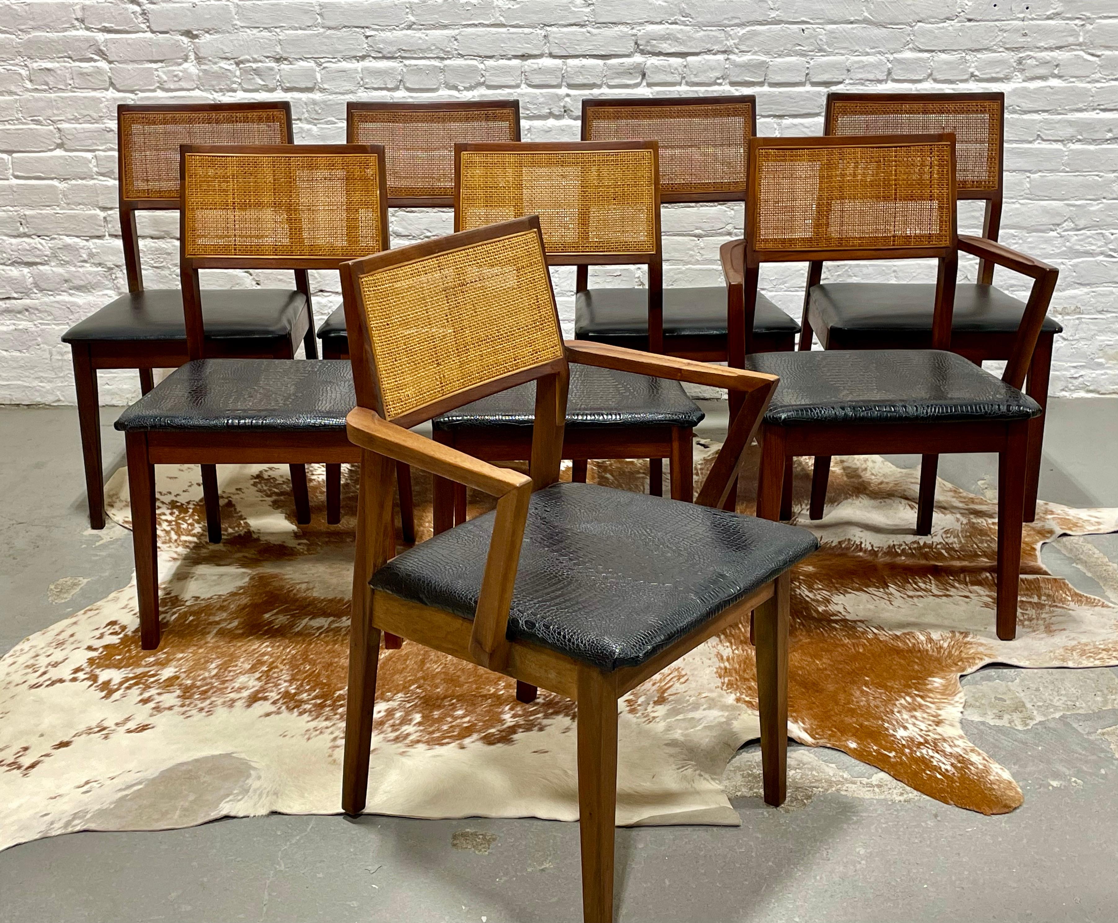 WALNUT Mid Century Modern CANED Dining CHAIRS, Set of Eight For Sale 1